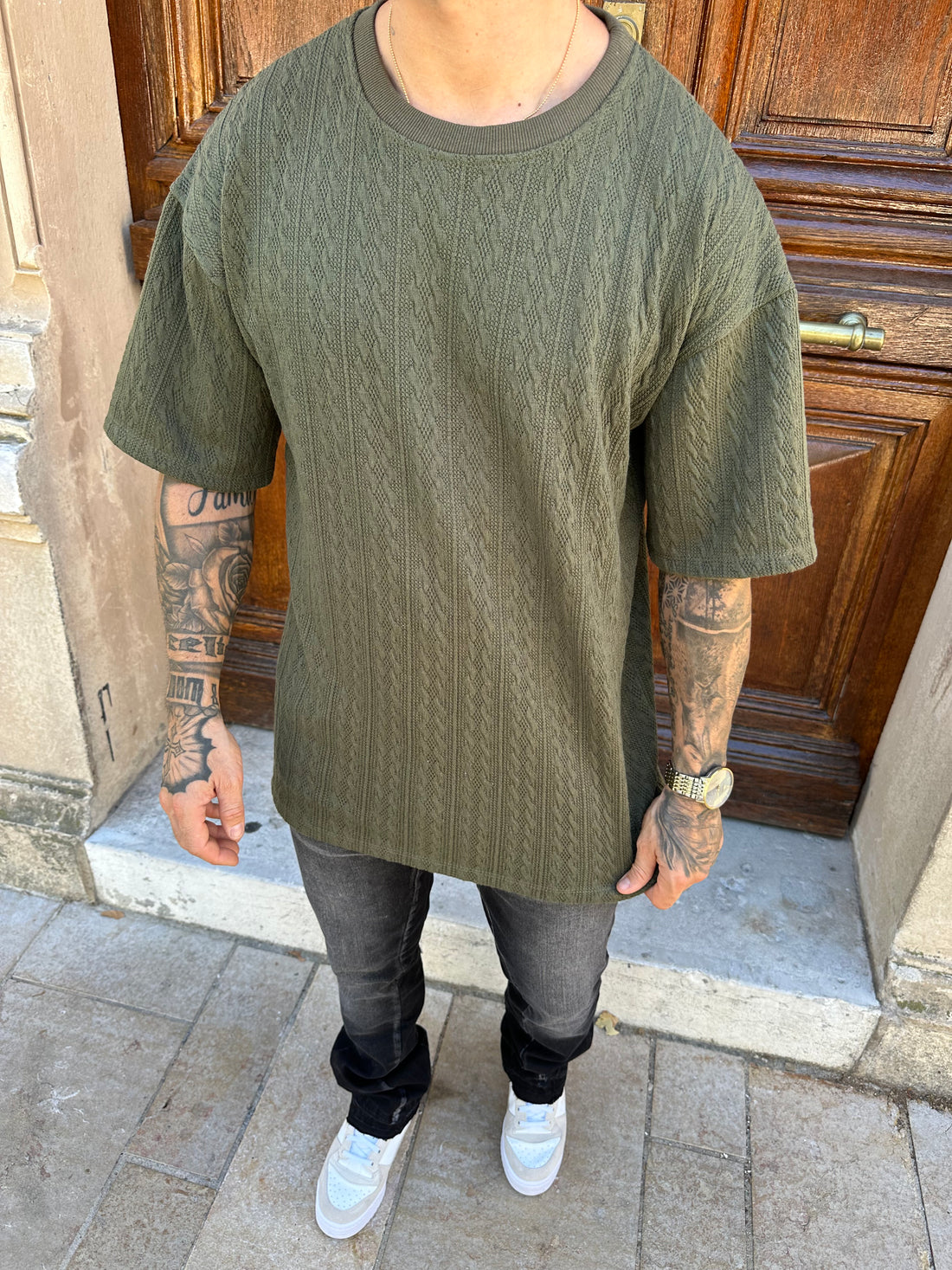 AAHRON - Khaki embossed T-shirt