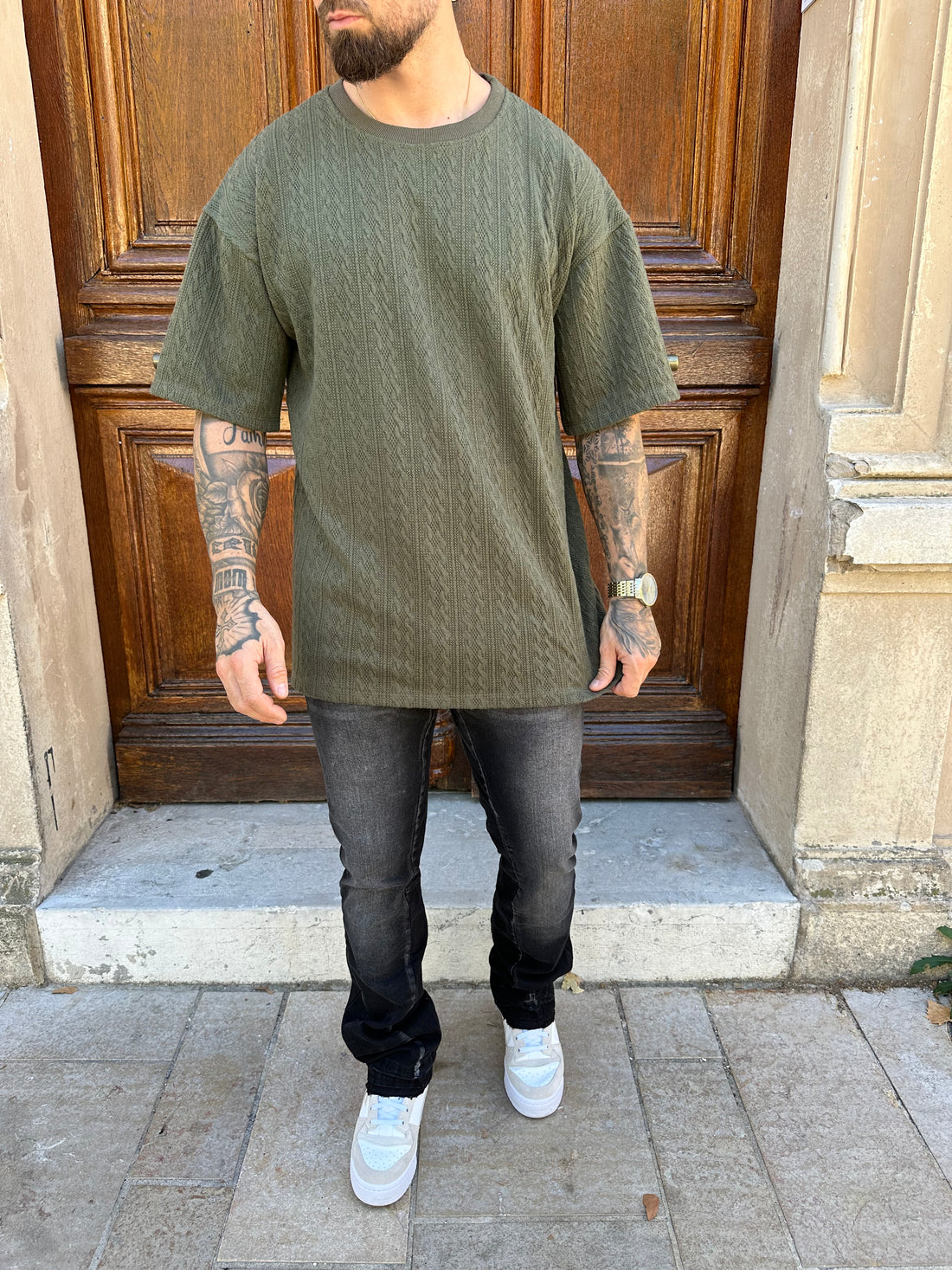 AAHRON - Khaki embossed T-shirt