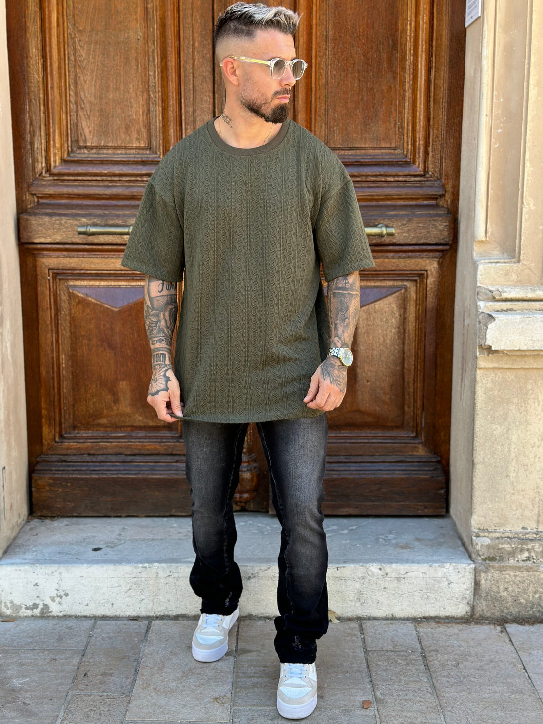 AAHRON - Khaki embossed T-shirt