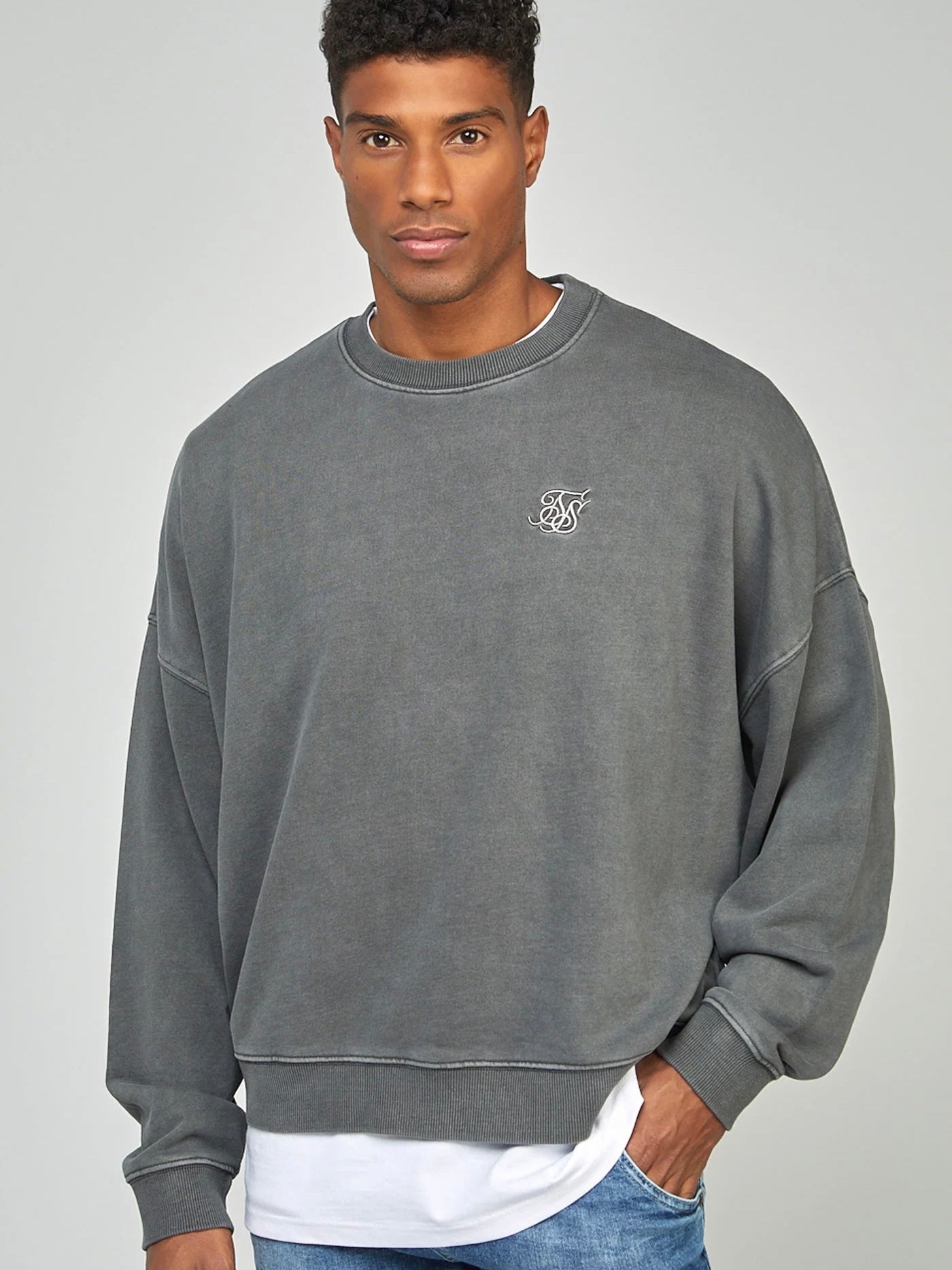SikSilk Black Garment Dyed Boxy Fit Sweatshirt