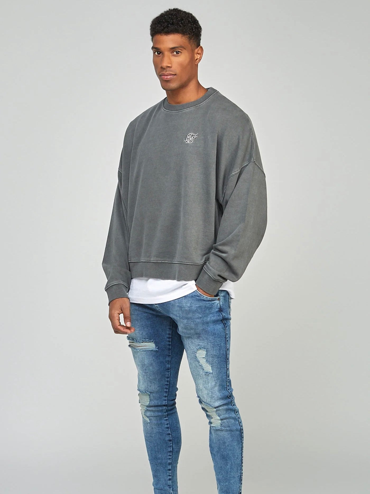 SikSilk Black Garment Dyed Boxy Fit Sweatshirt