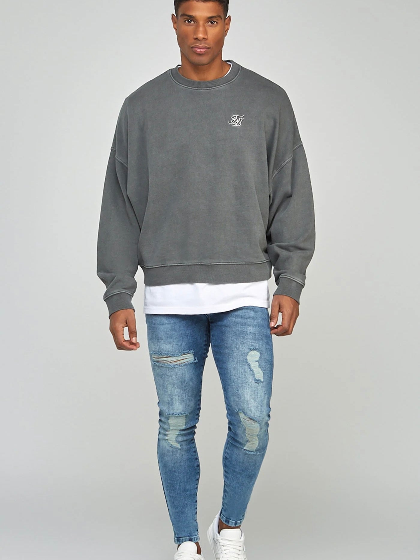 SikSilk Black Garment Dyed Boxy Fit Sweatshirt
