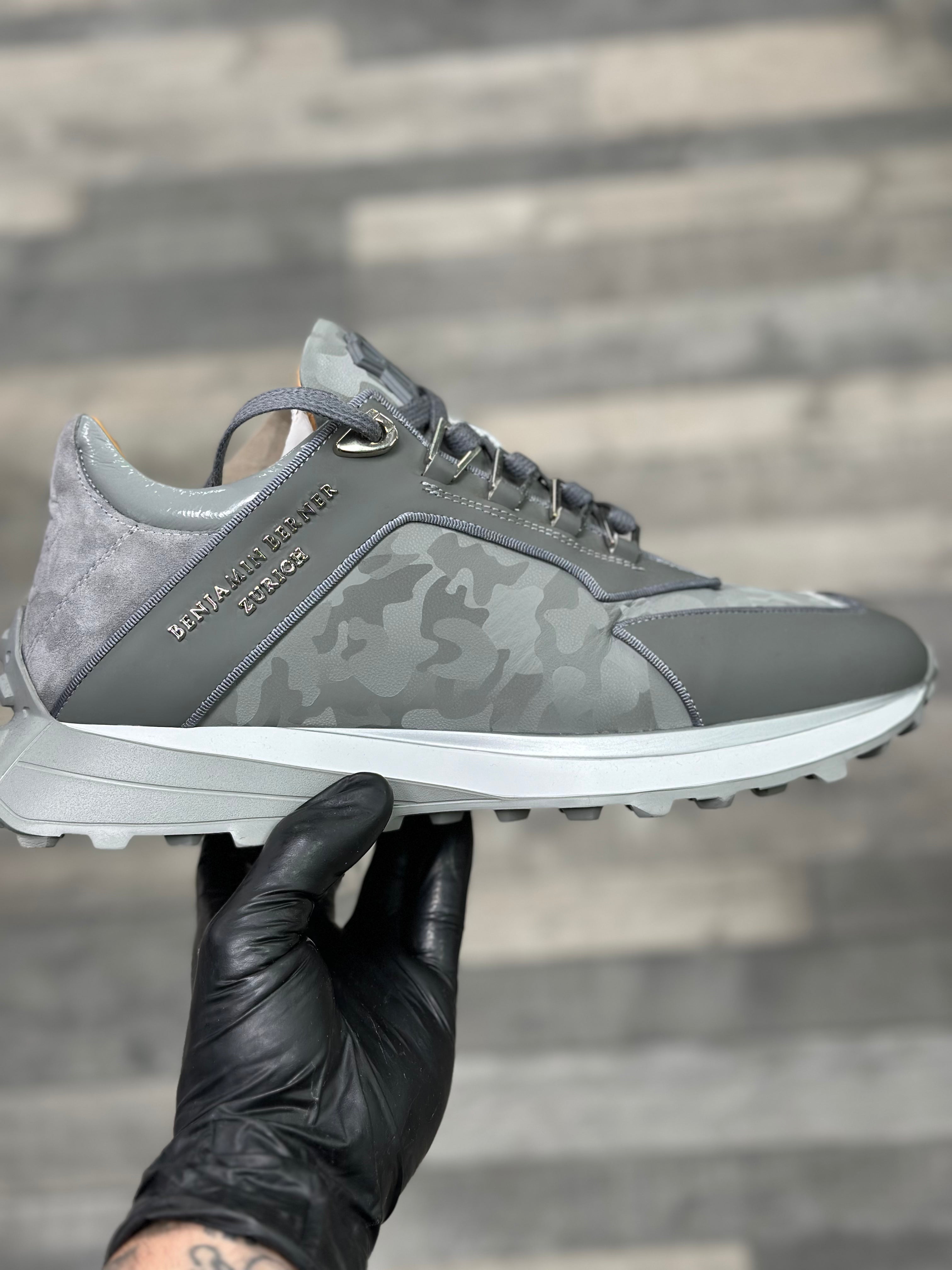 BENJAMIN BERNER - LOW-TOP BNJ ALPHA RUNNER STEEL GREY REFLECTIVE CAMOUFLAGE