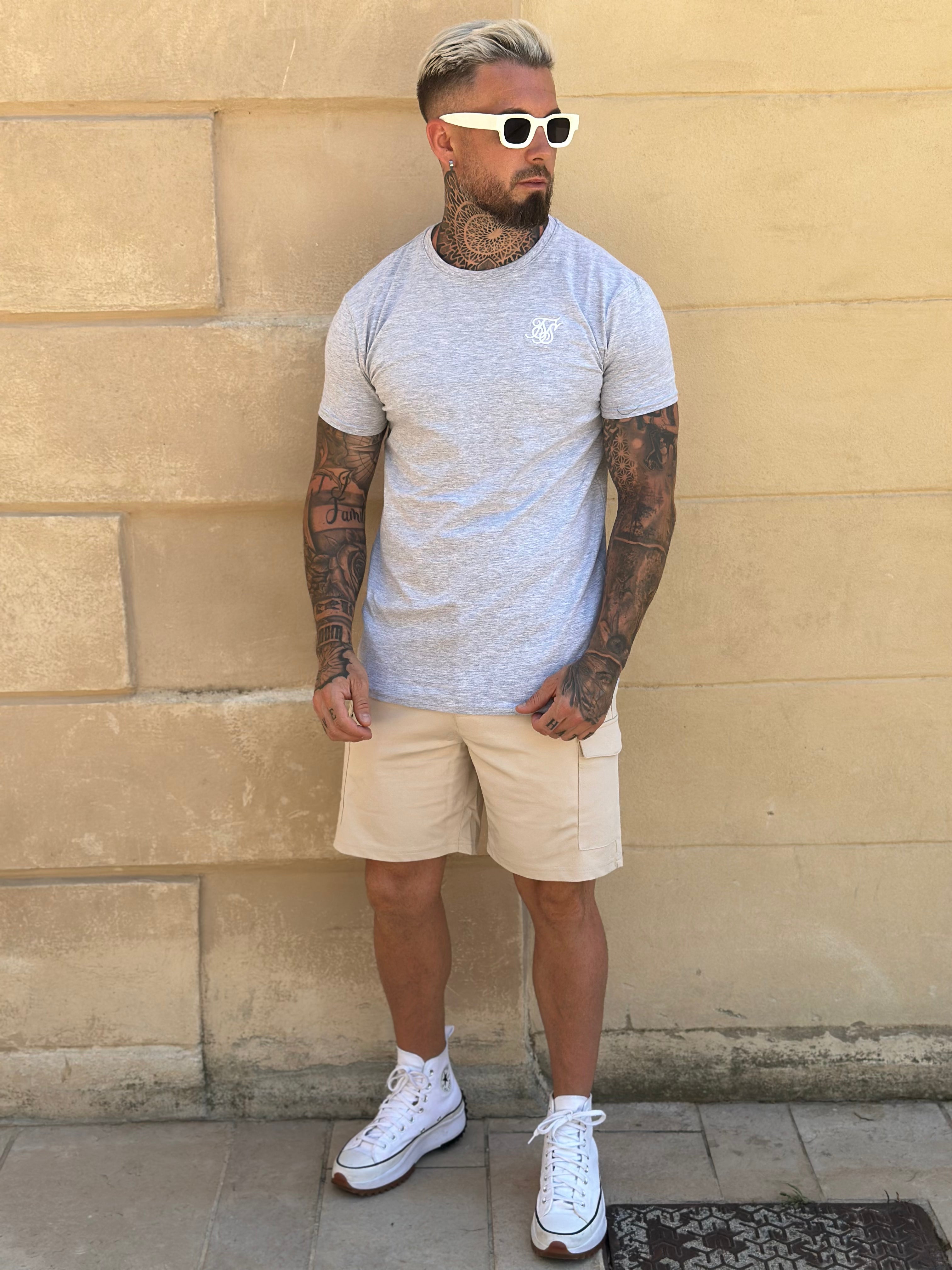 Siksilk - Gray Marl Essential Muscle Fit T-Shirt