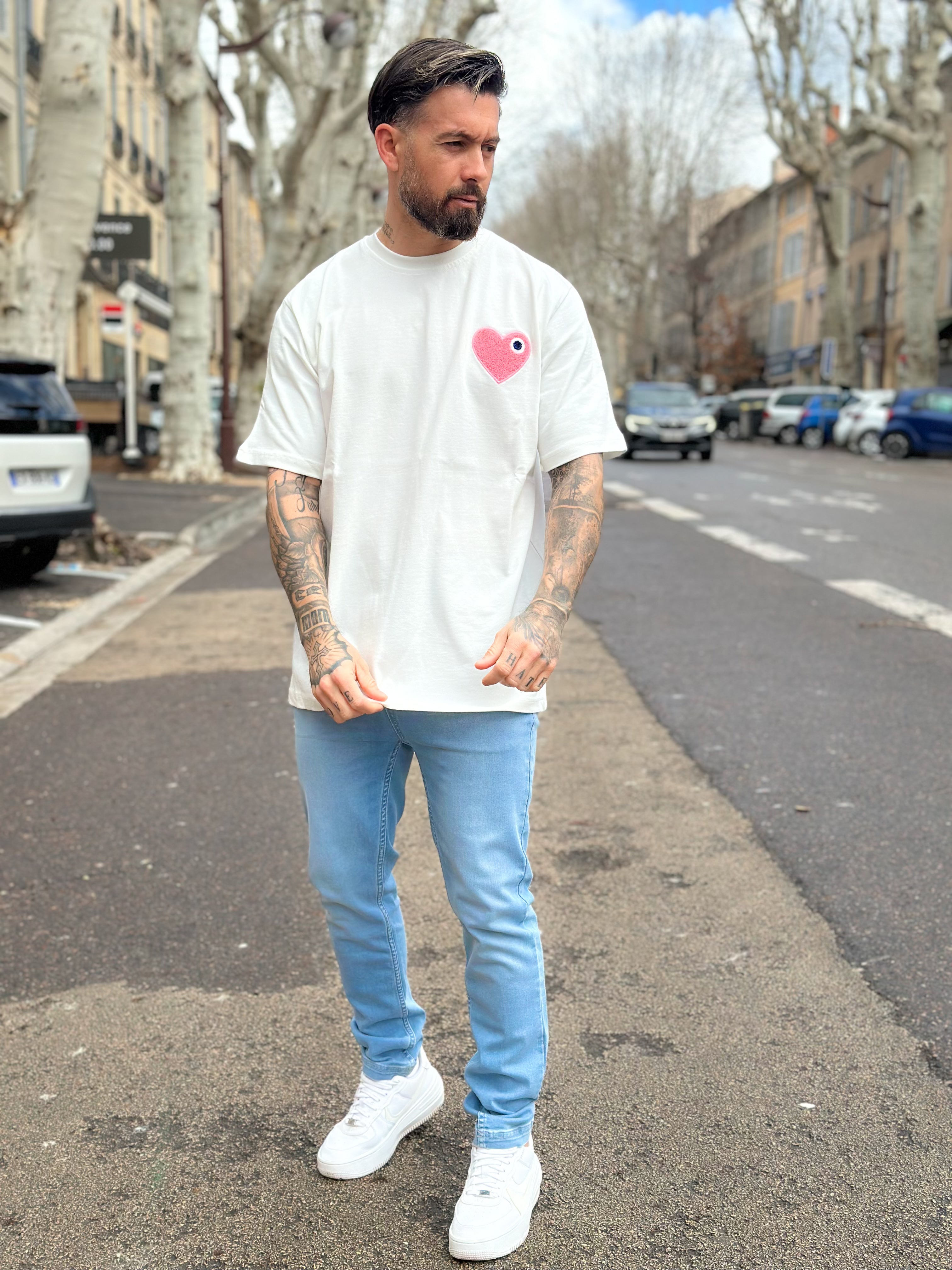ADJ - T-shirt blanc coeur rose
