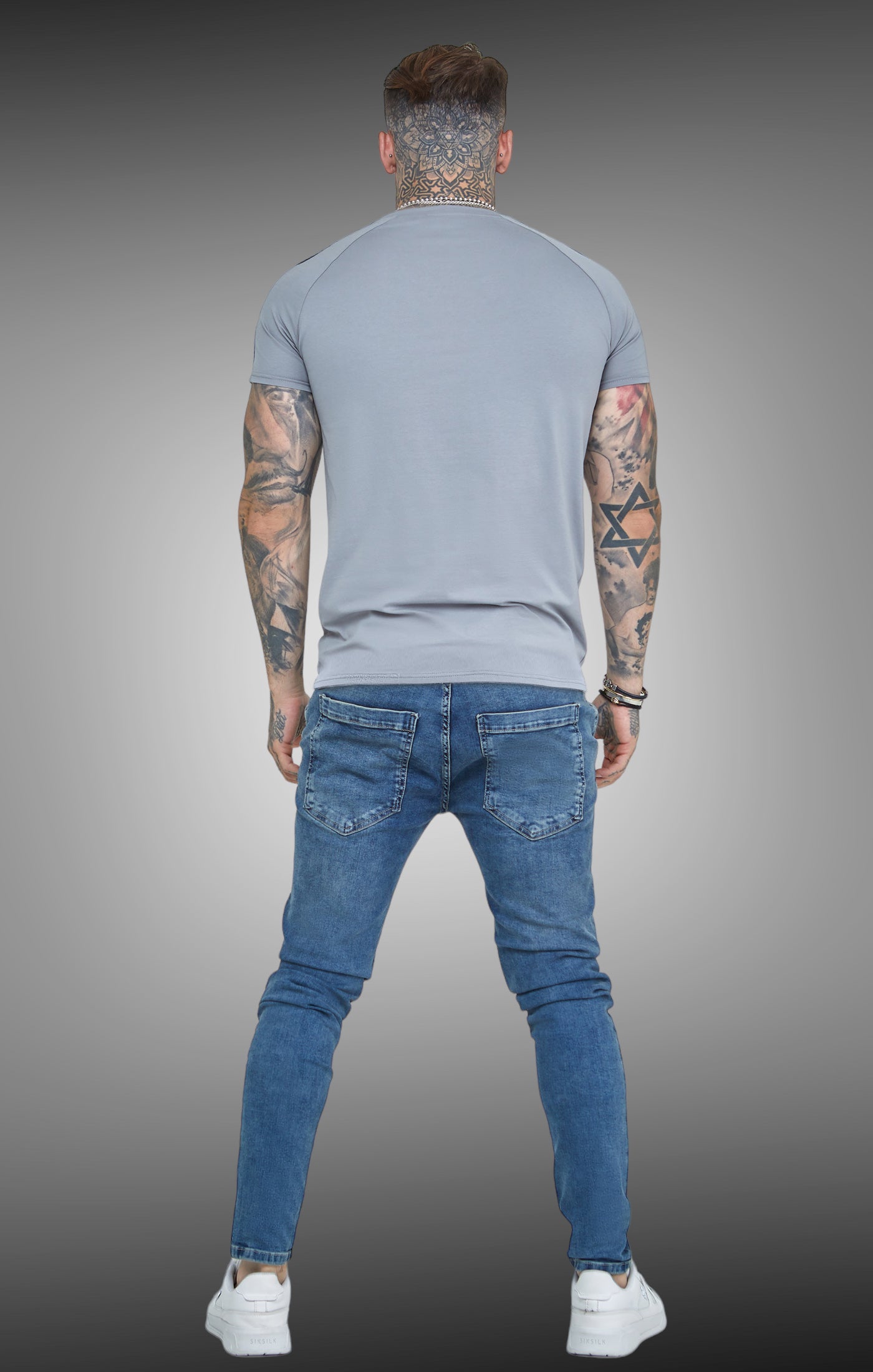 Siksilk - Grey Raglan Tape Muscle Fit T-Shirt - Stayin