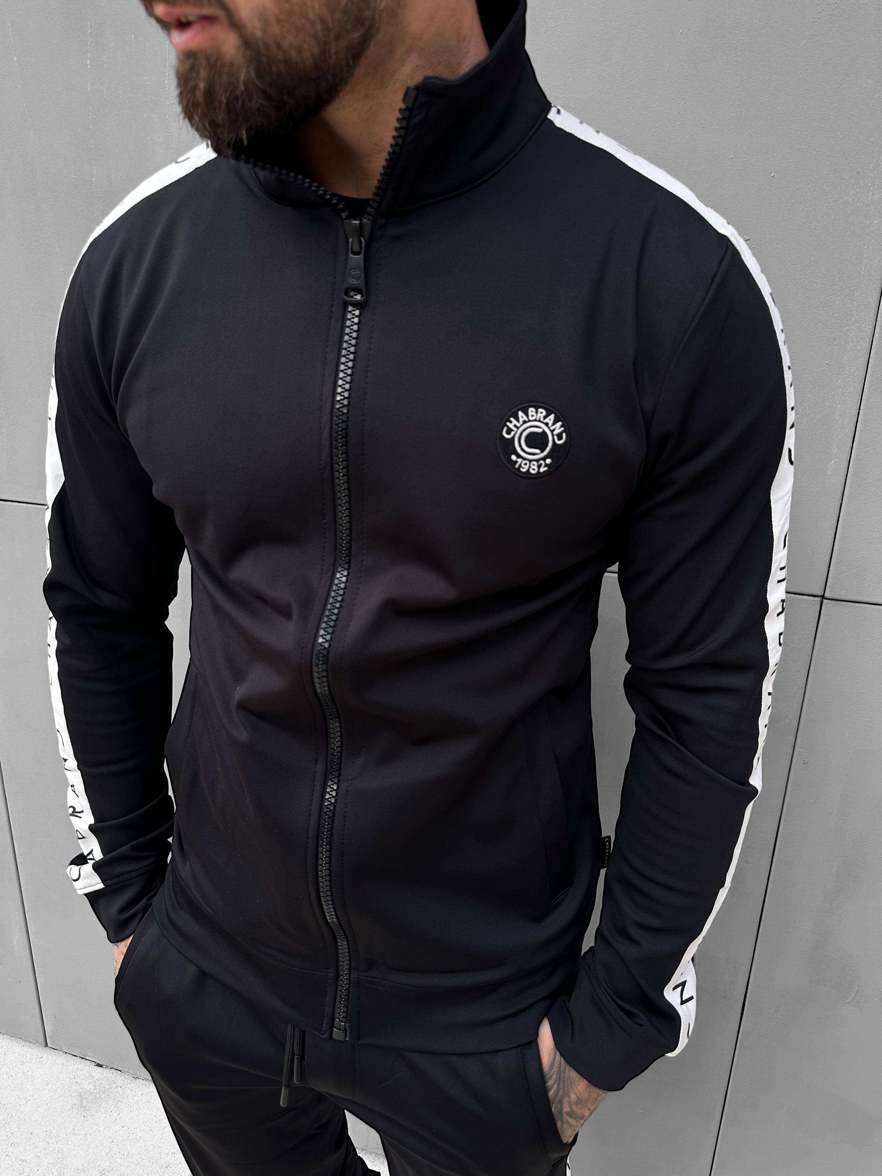 CHABRAND - Black jogging jacket with white stripe