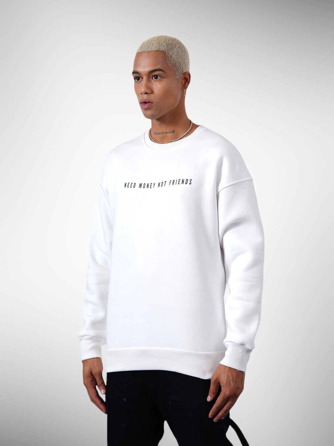Sweat blanc col rond Need Money - Stayin