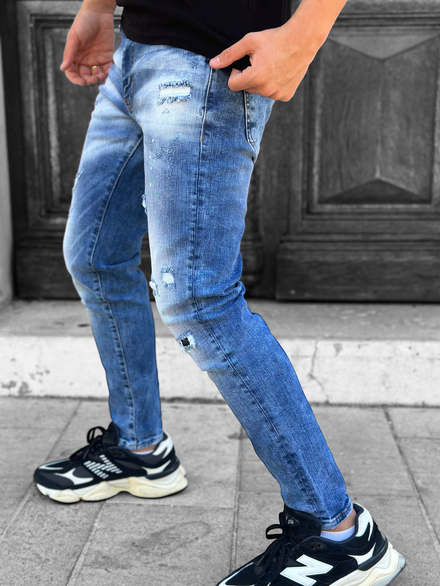 Destroyed blue jeans