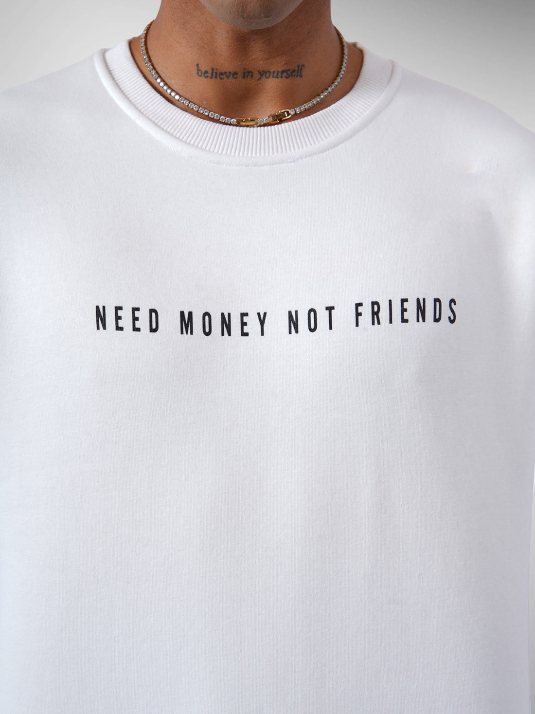 Sweat blanc col rond Need Money - Stayin