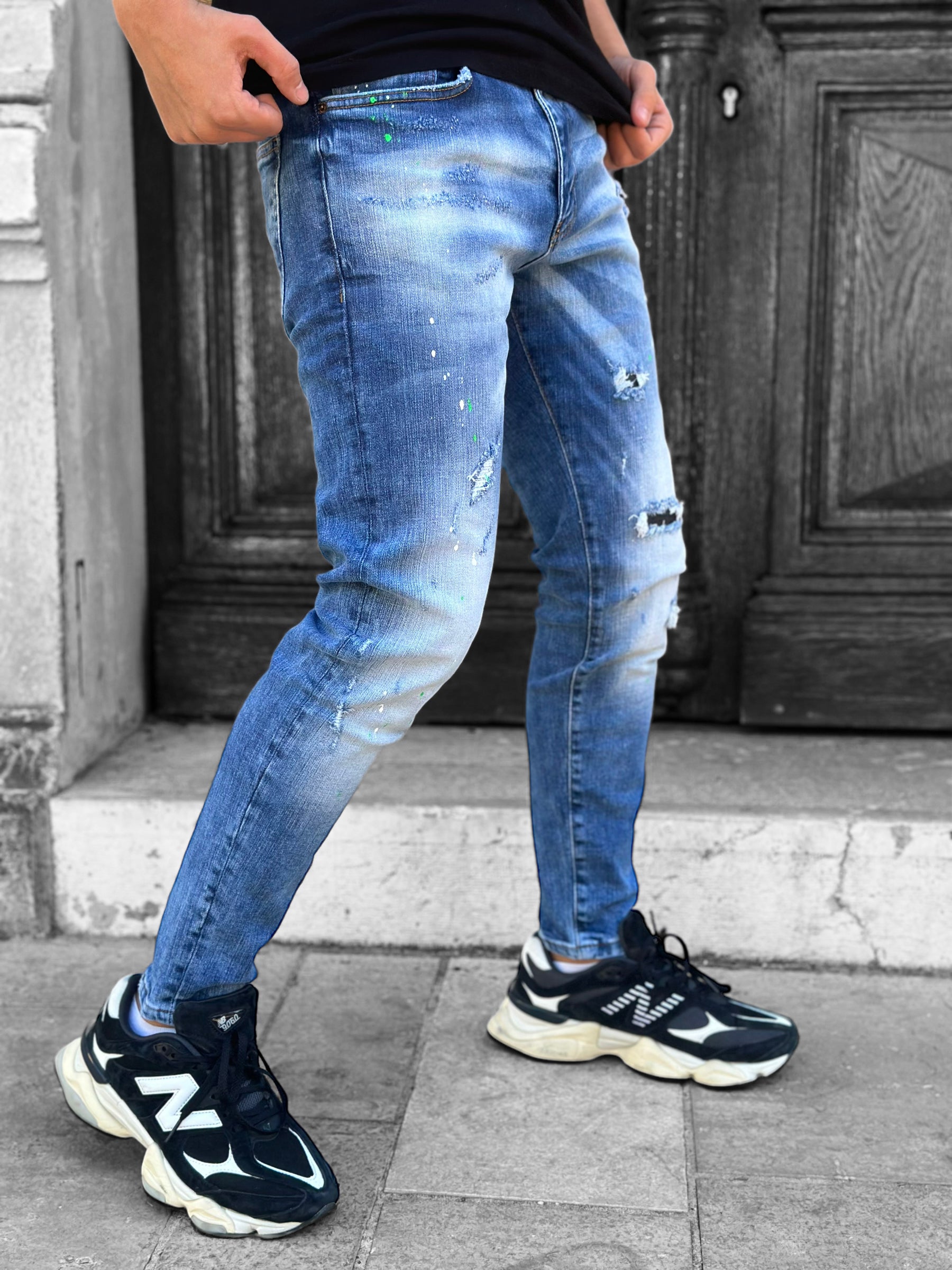 Destroyed blue jeans