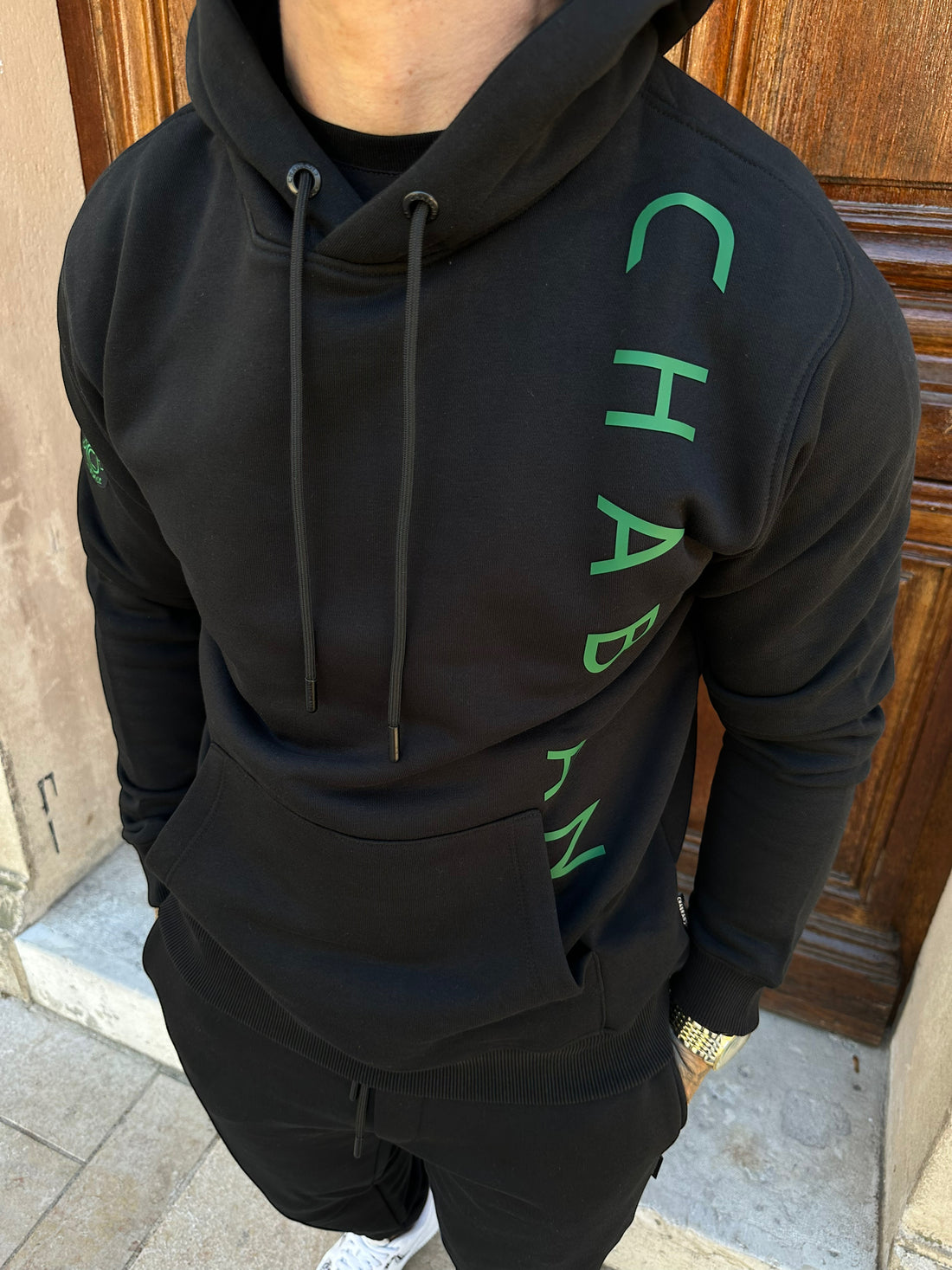 CHABRAND - Sweat capuche noir signe vert