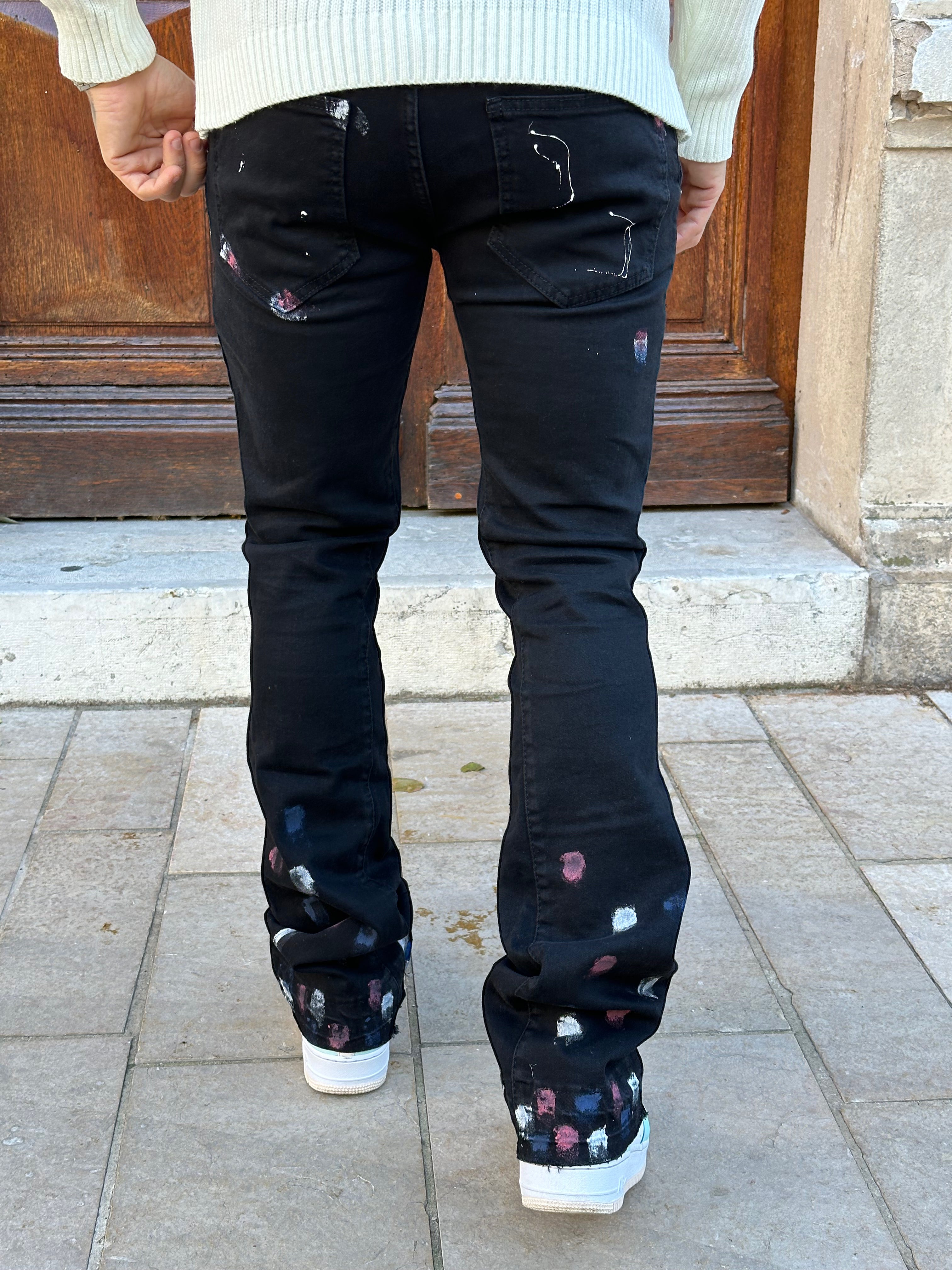IKAO - Black paint slim flared jeans