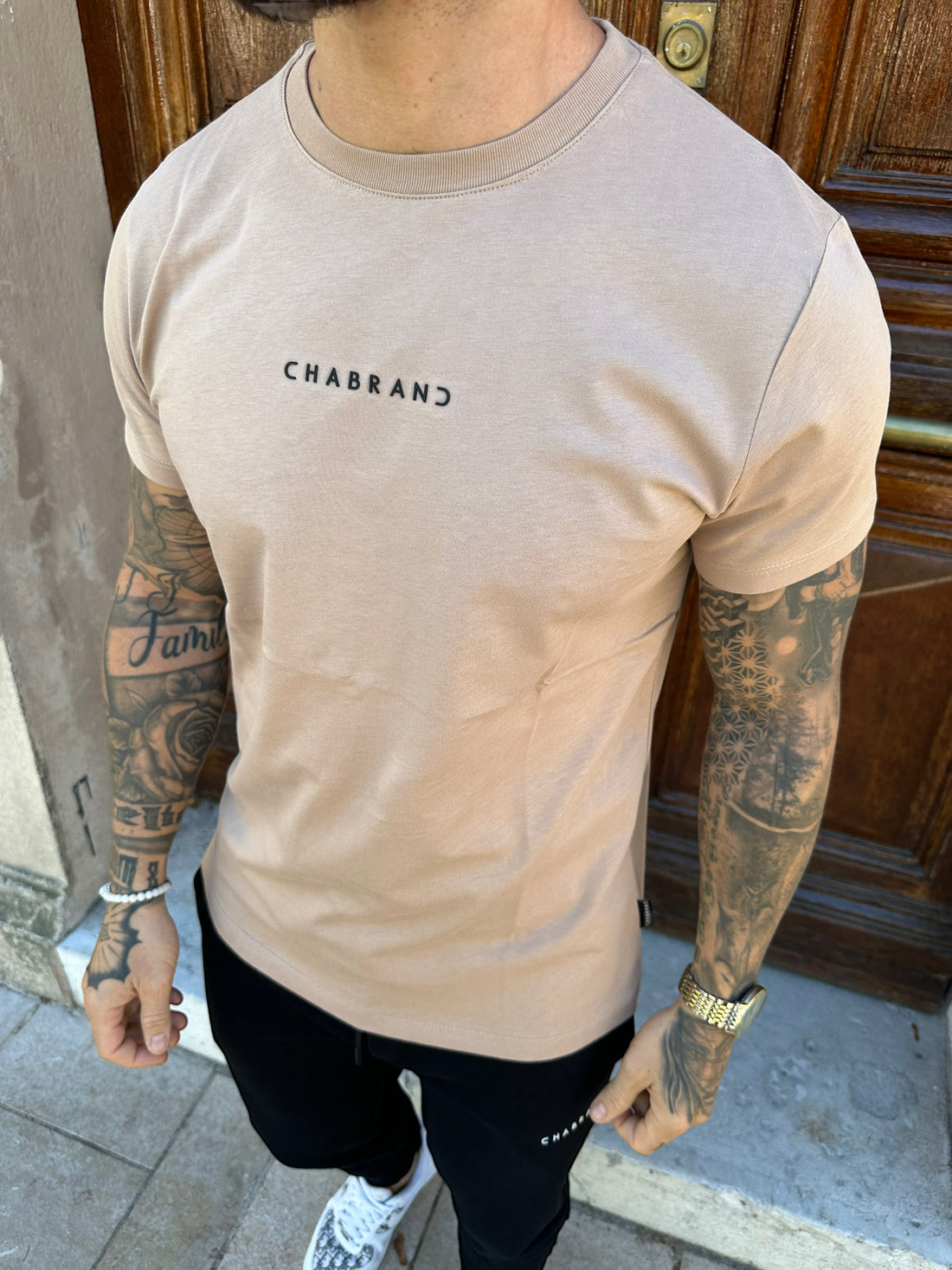 CHABRAND - Tee-shirt beige mini signe noir