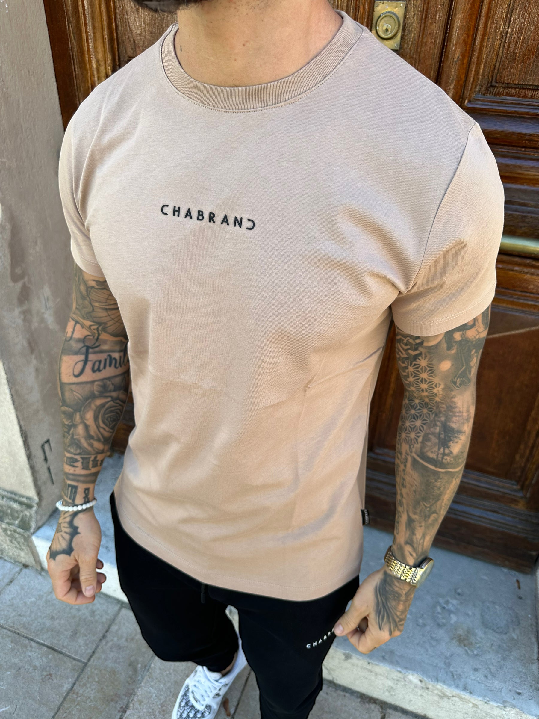 CHABRAND - Beige t-shirt mini black sign