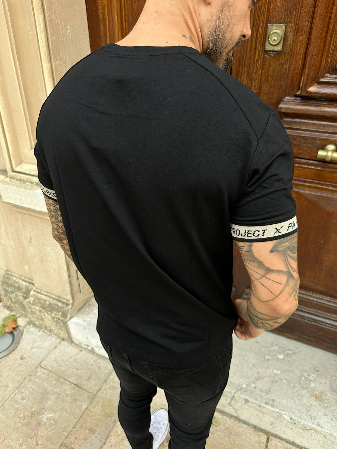 Project X Paris - T-shirt noir à bandes élastiques