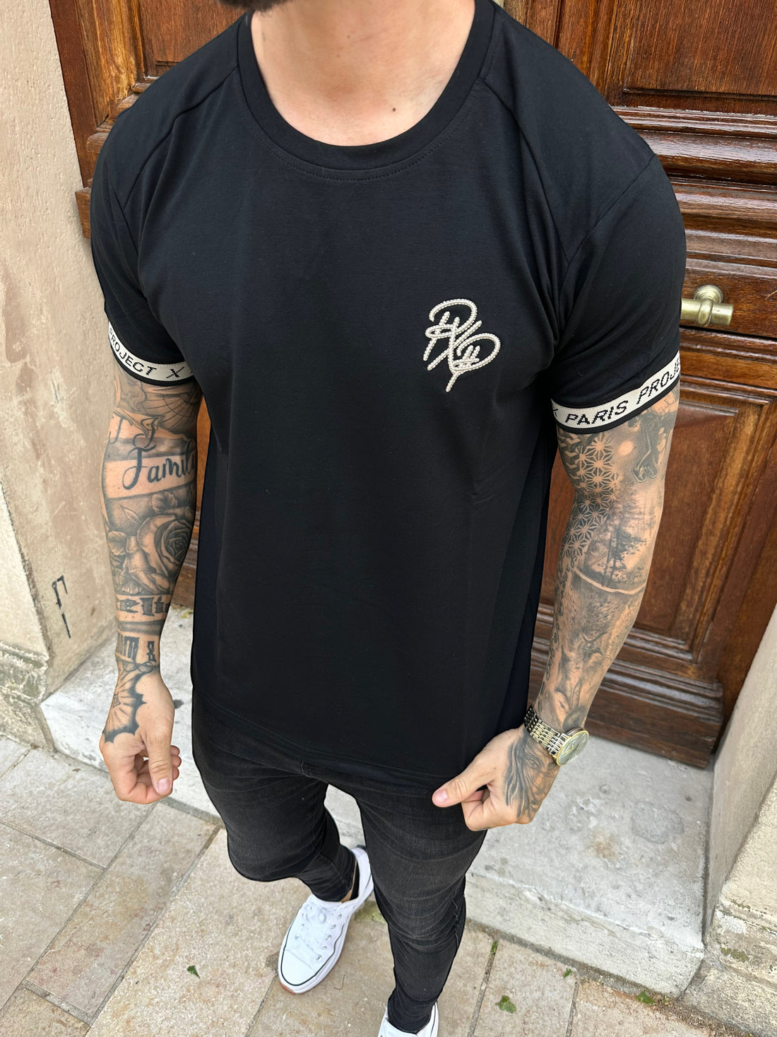 Project X Paris - Black T-shirt with elastic bands 