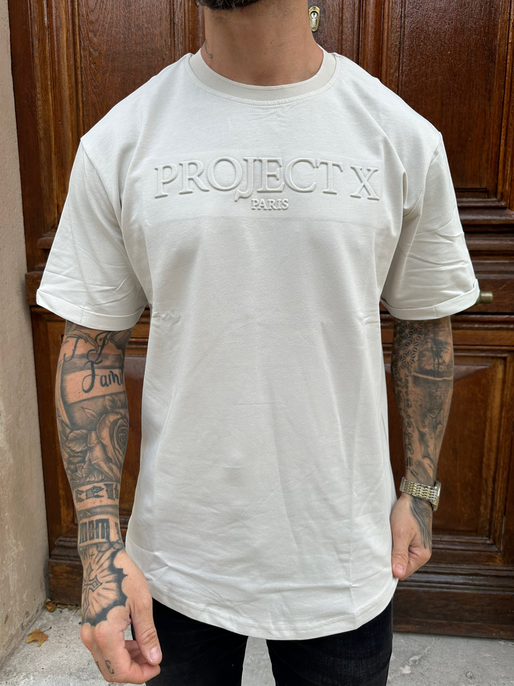 Project X Paris - T-shirt greige à embosse