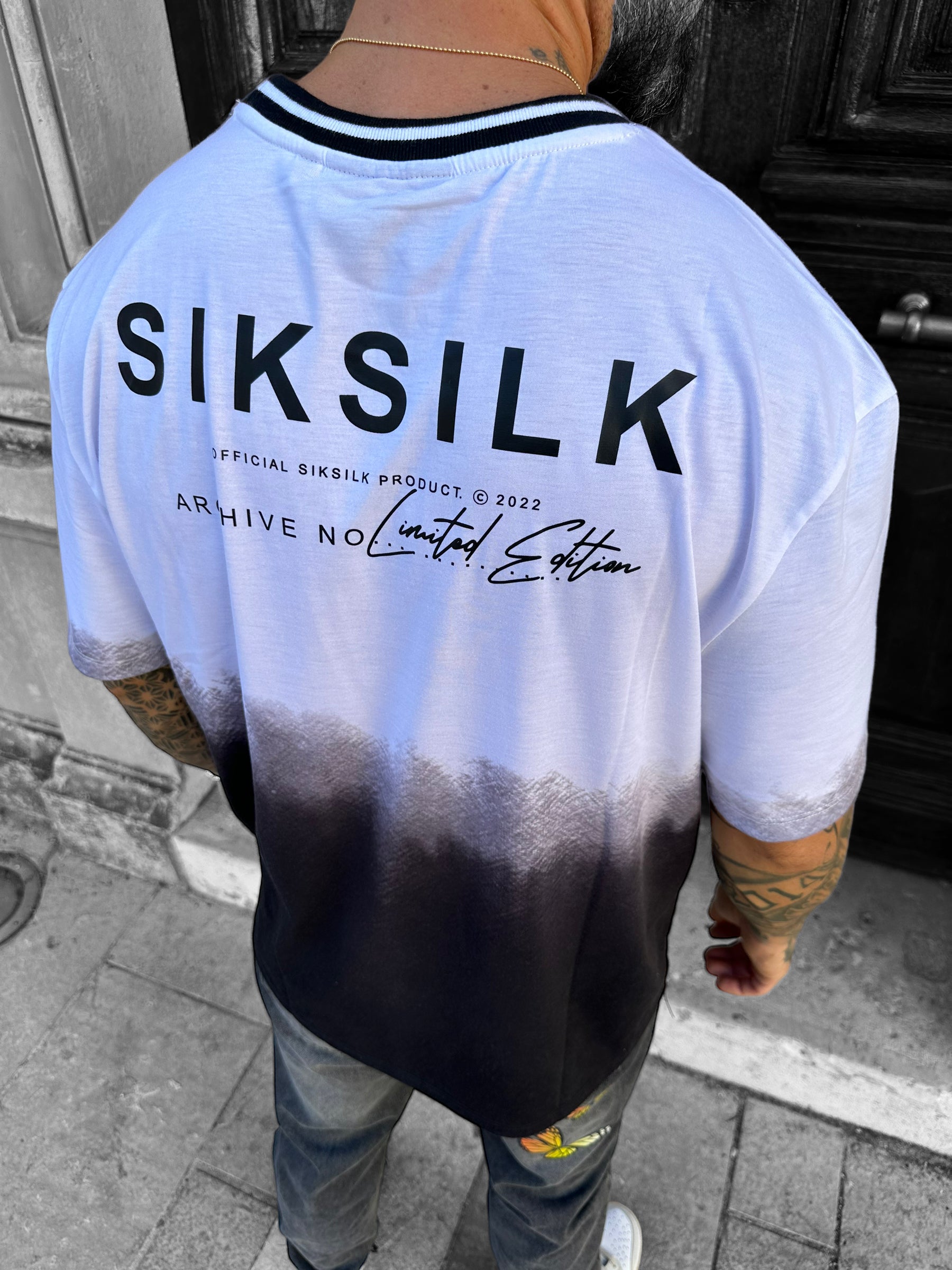 Siksilk - Black Fade Oversized Fit Graphic Print T-Shirt