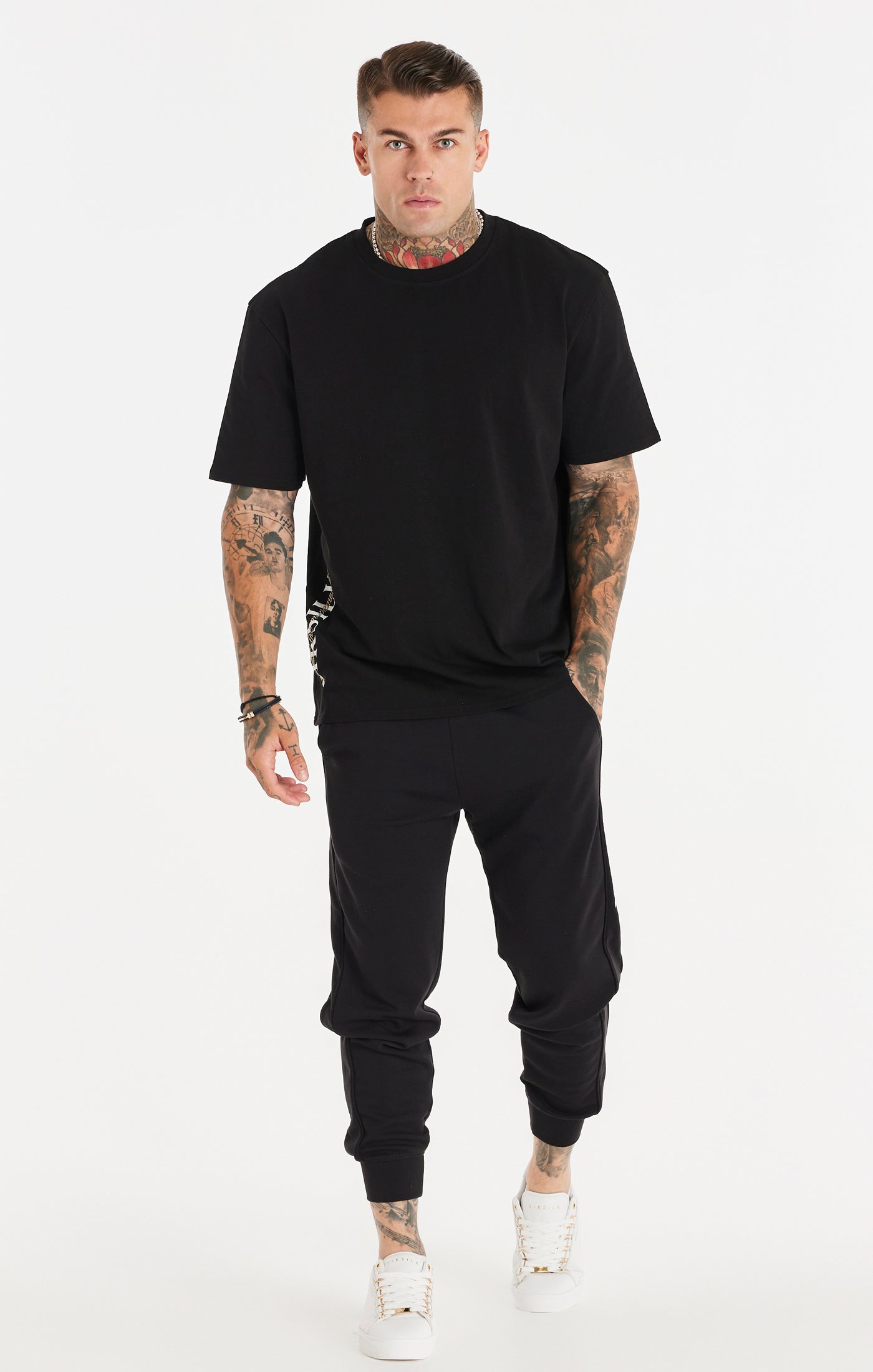 Siksilk - Black Dual Script Oversized Tee - Stayin