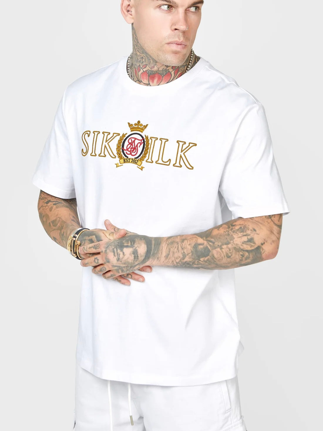 Siksilk - T-shirt blanc écusson