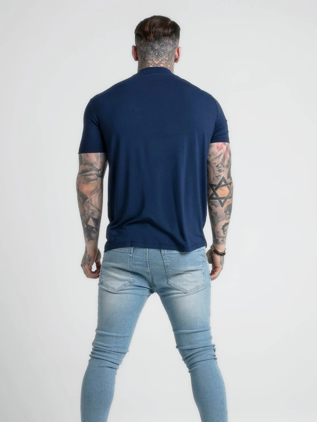 Siksilk - T-shirt Navy col montant