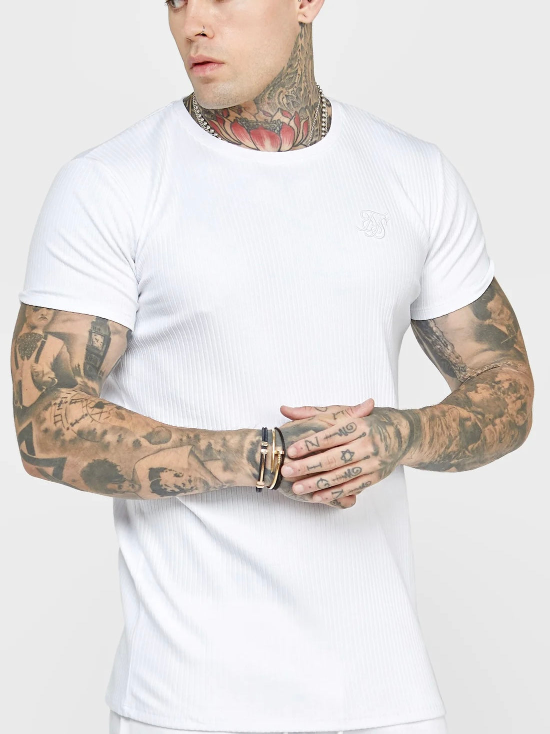 Siksilk - T-shirt maille côtelée blanc