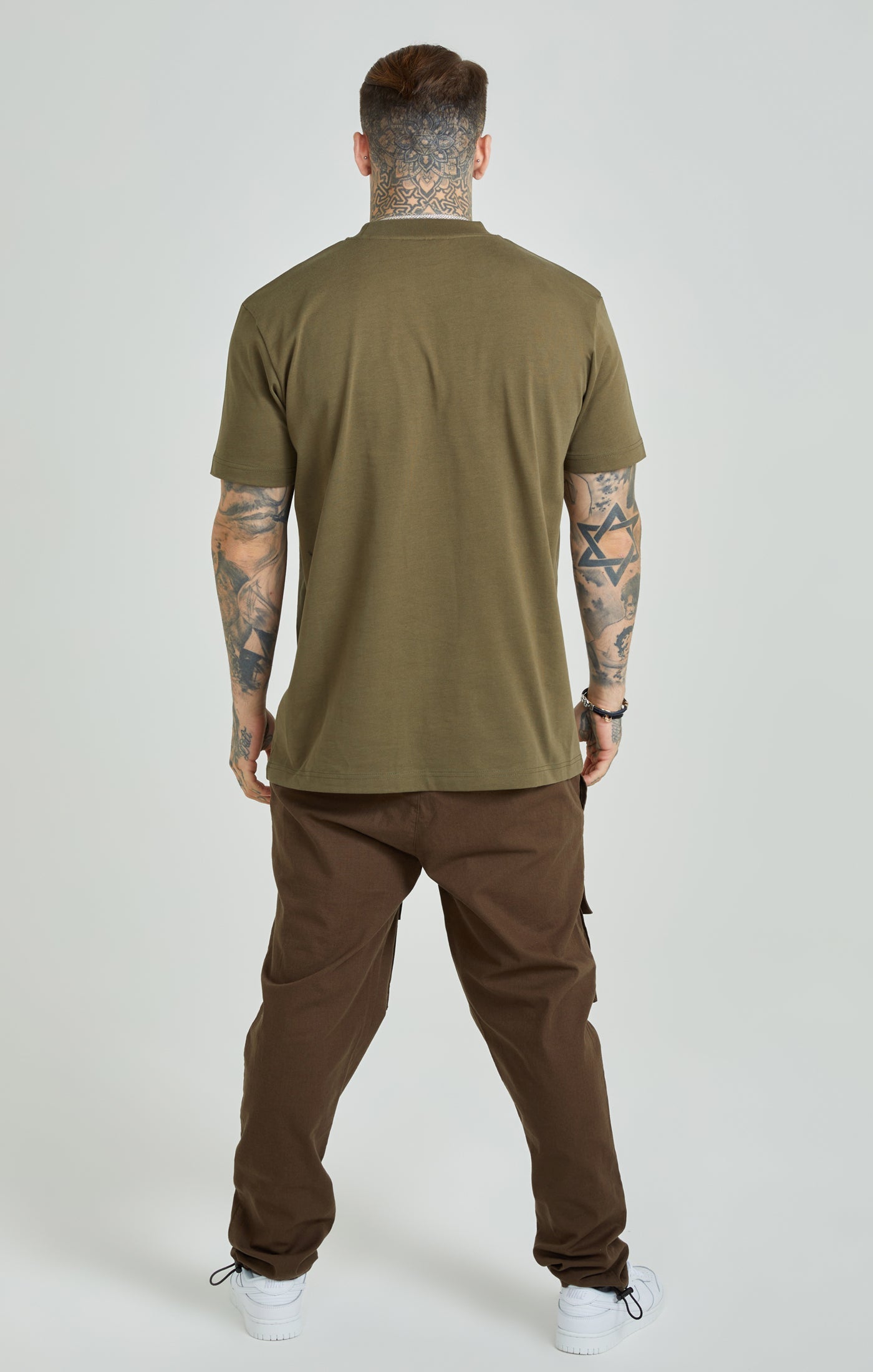 SikSilk - Khaki Applique Logo Oversized Fit T-Shirt - Stayin