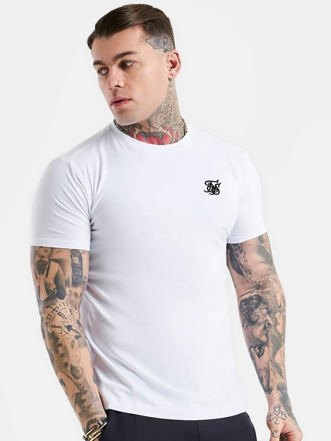 SikSilk - Essential Muscle fit white T-shirt