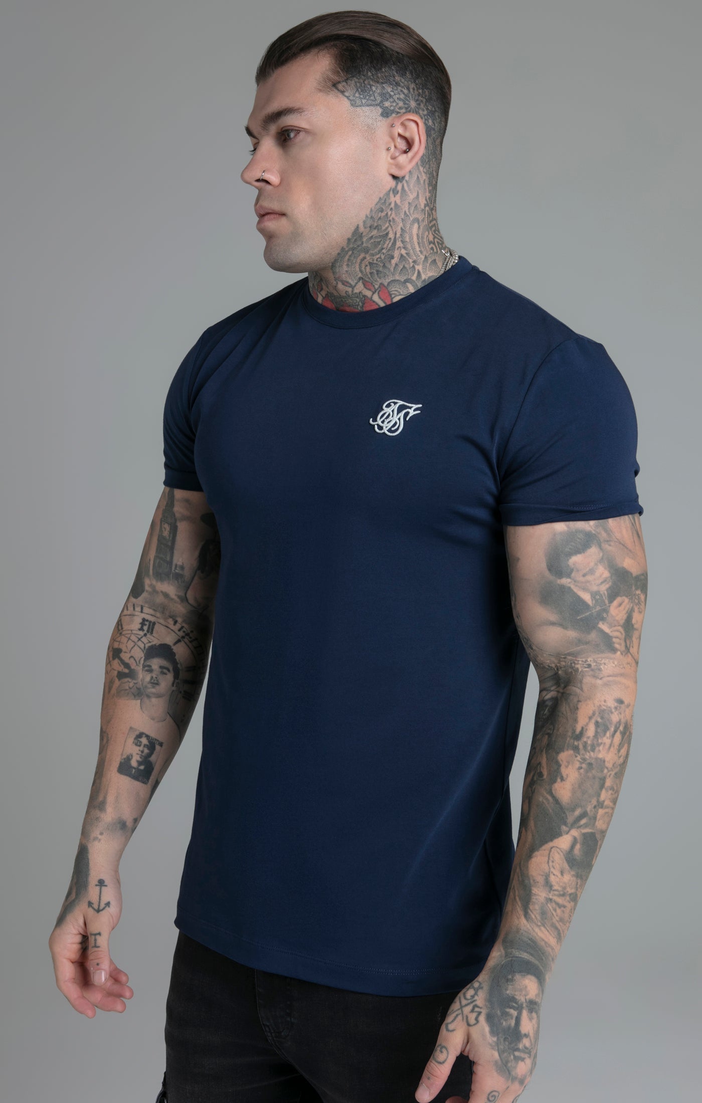 SikSilk - Muscle Fit T-Shirt Navy