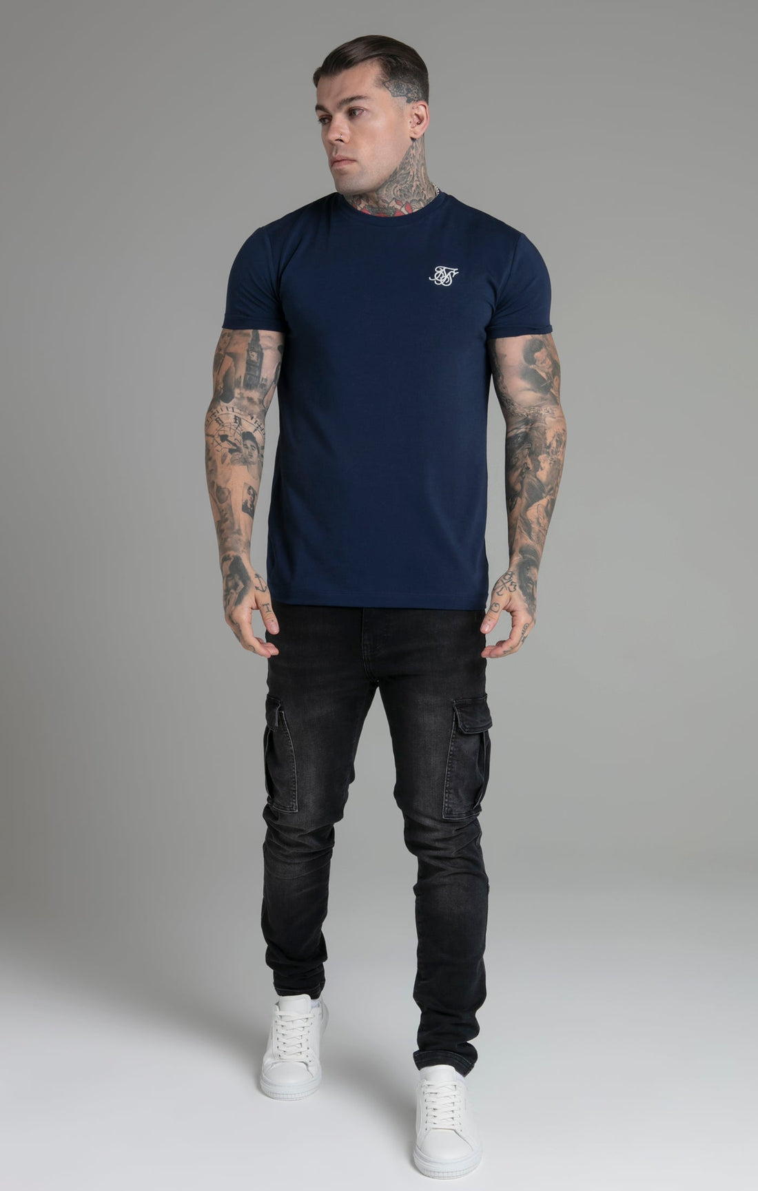 SikSilk - Muscle Fit T-Shirt Navy