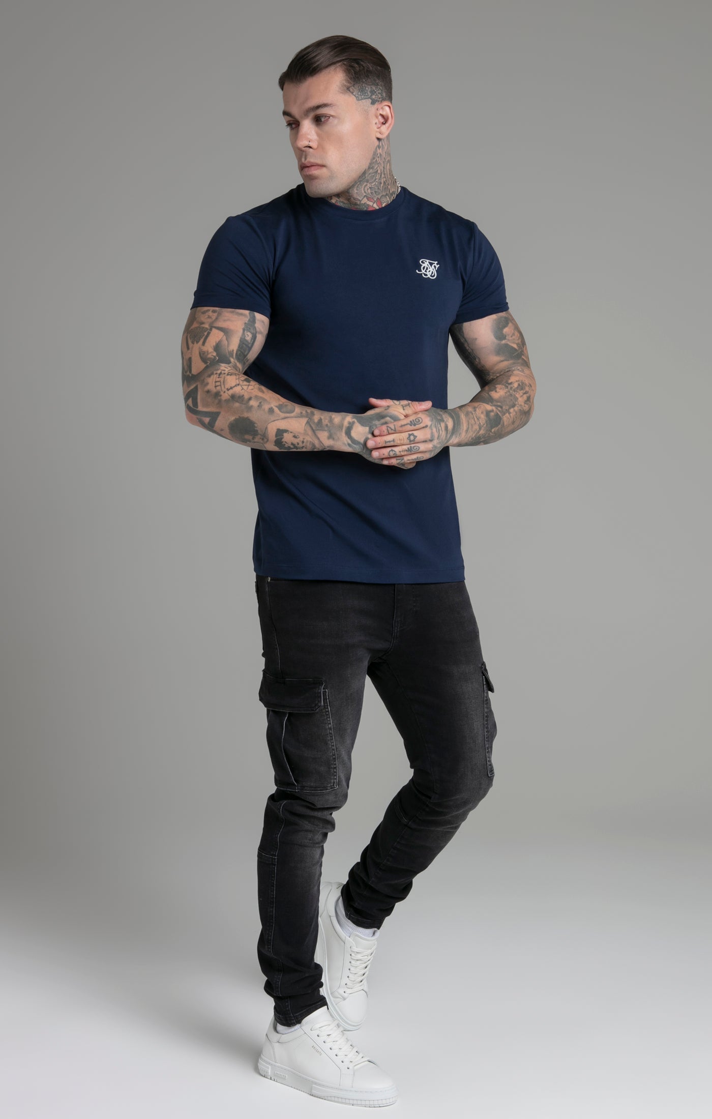 SikSilk - Muscle Fit T-Shirt Navy