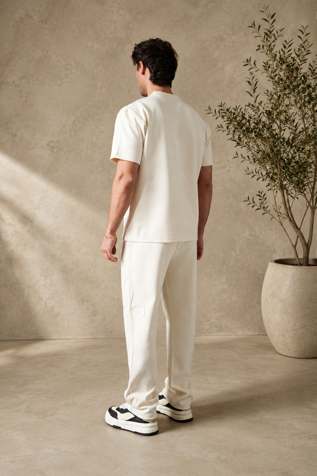 Ensemble beige Brodé T-shirt + pantalon