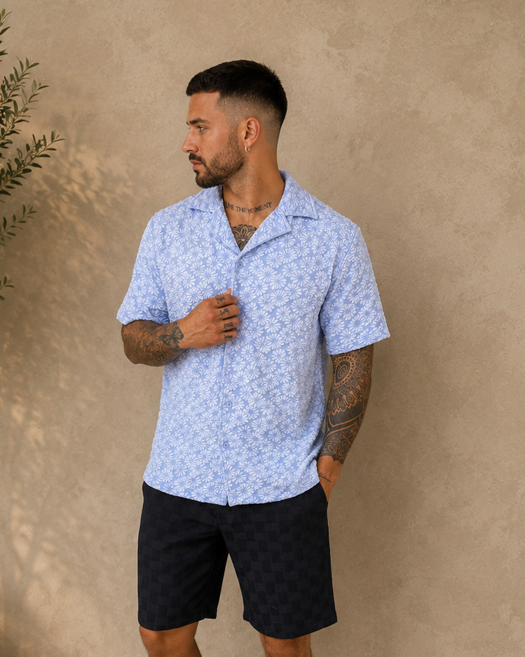 Chemise Flower bleu ciel