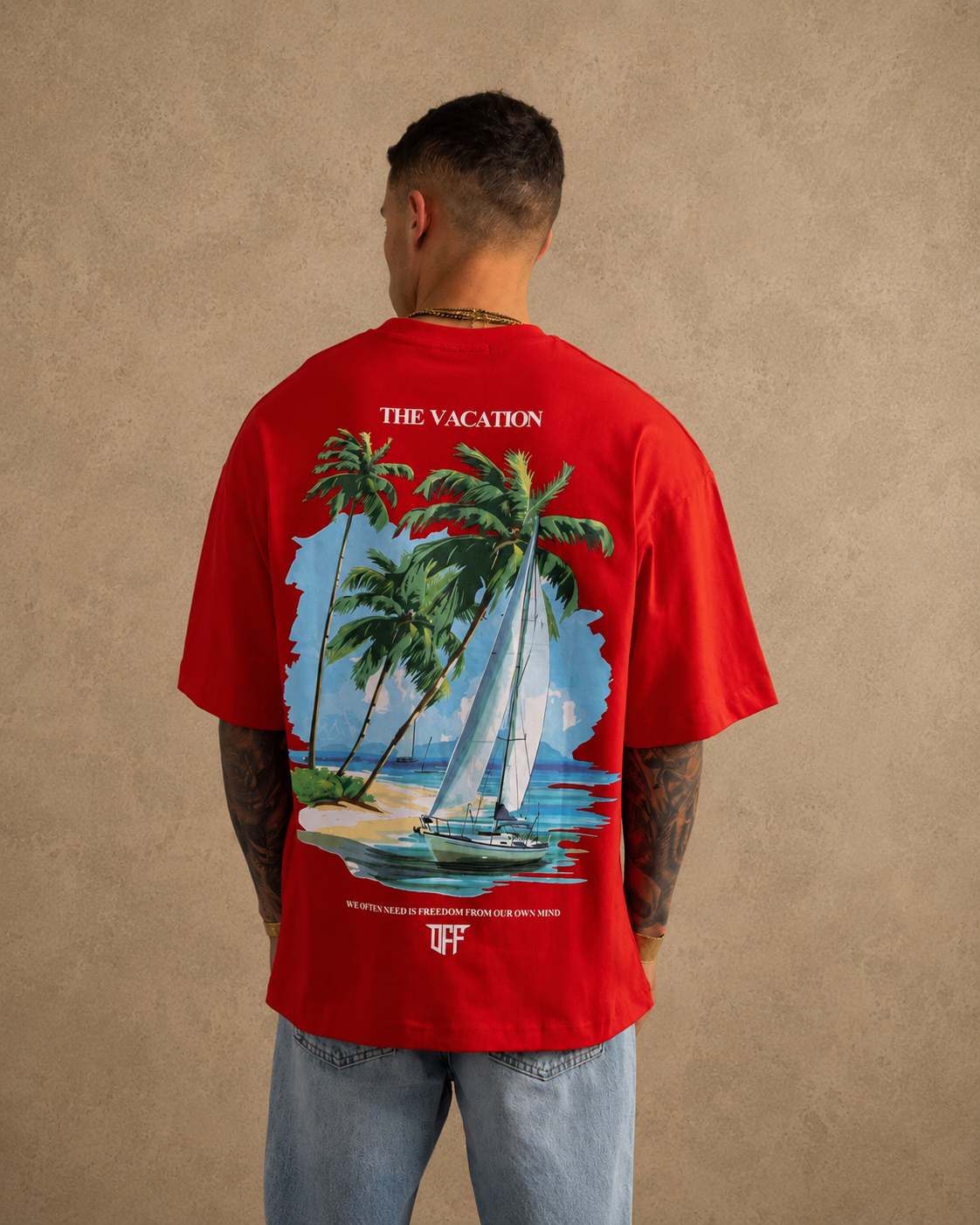 T-shirt Oversize Vacation rouge