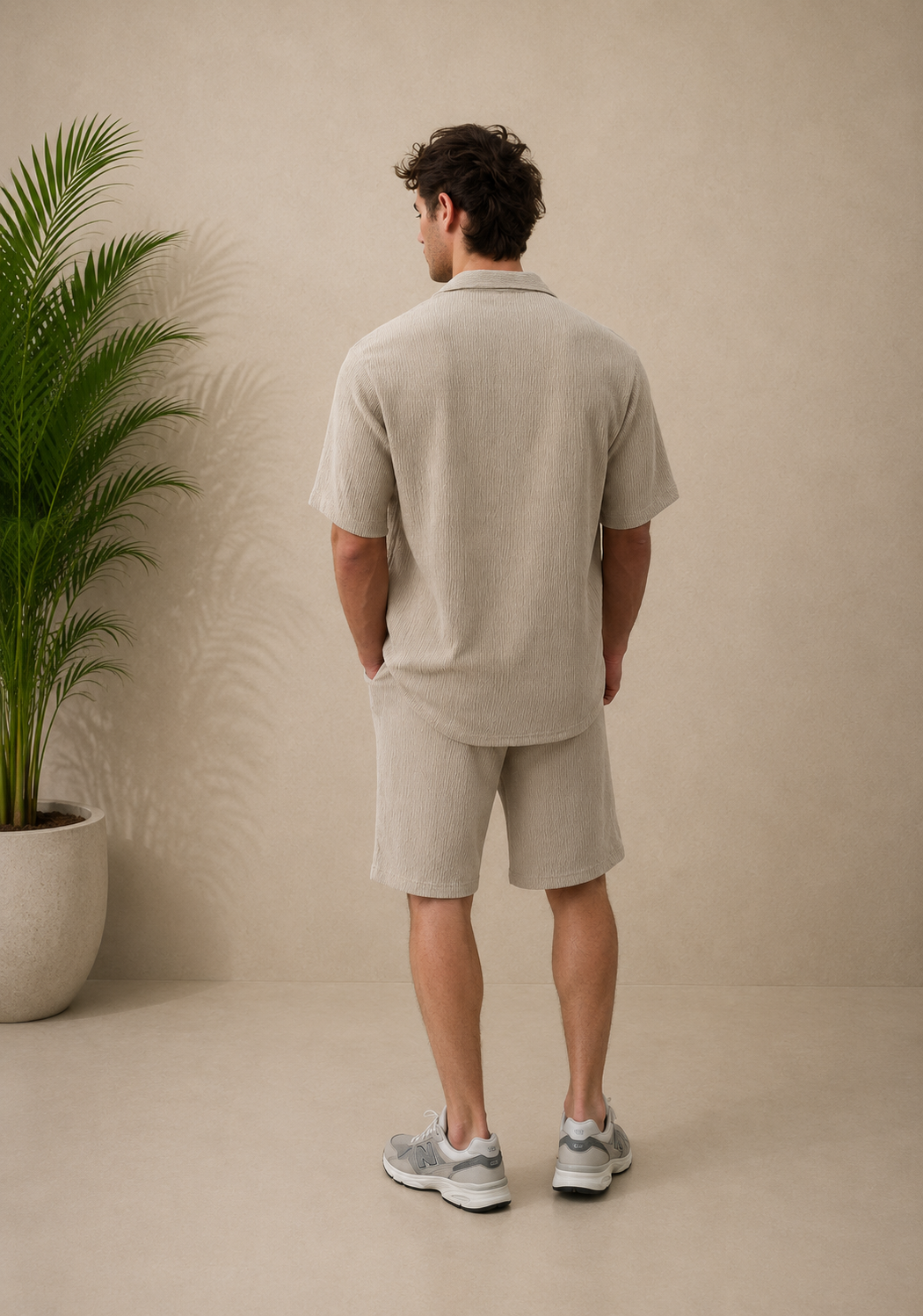 Chemise manches courtes texturée beige