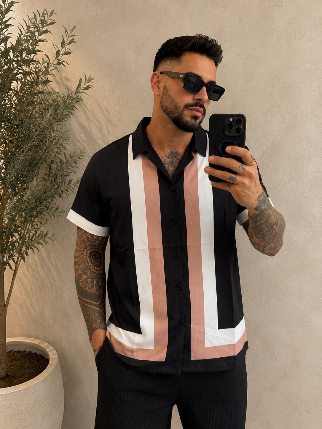 Chemise fluide motif noir marron