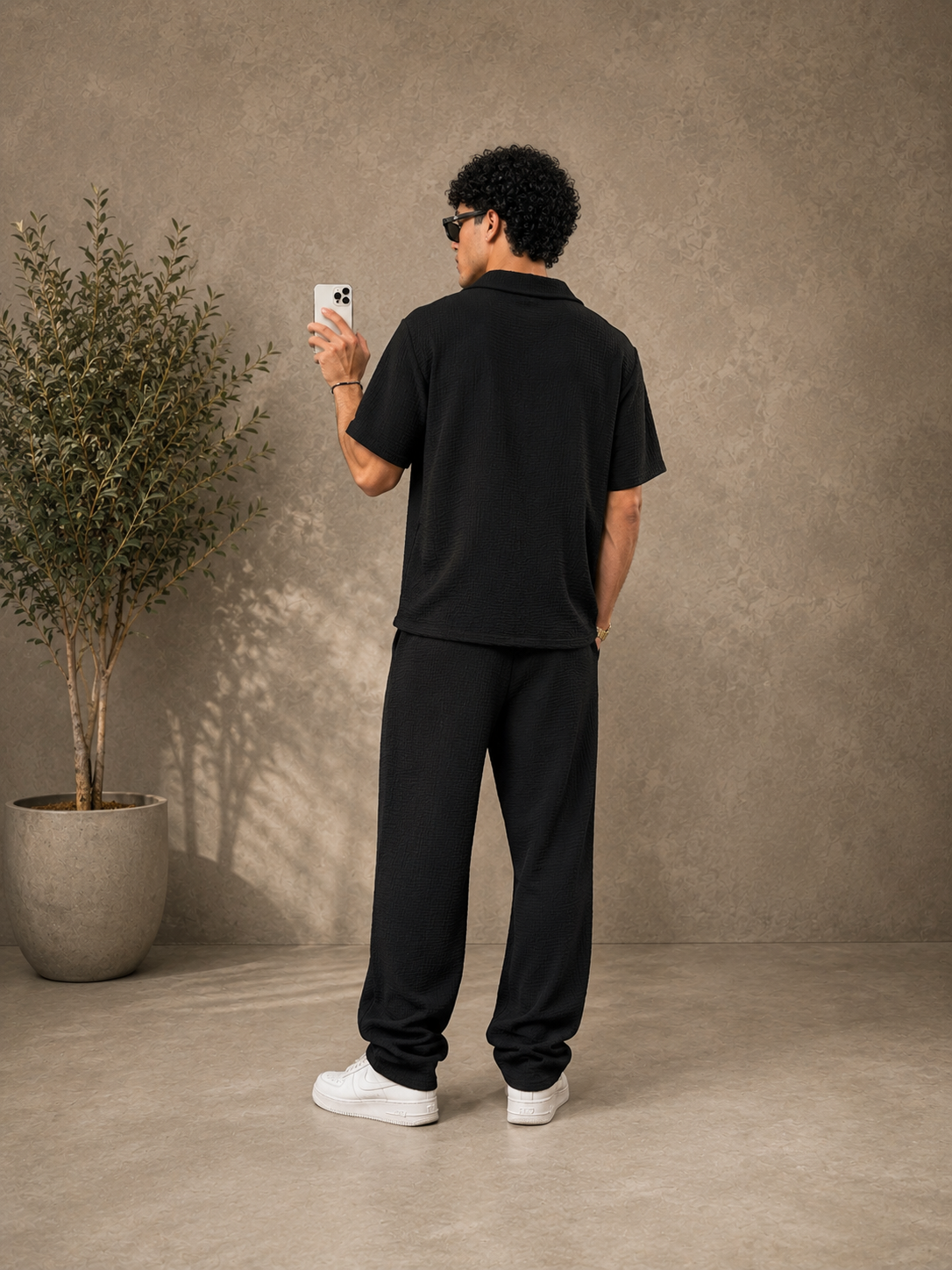 Ensemble pantalon + chemise gaz coton noir