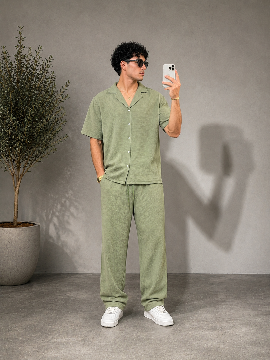 Ensemble pantalon + chemise gaz coton kaki