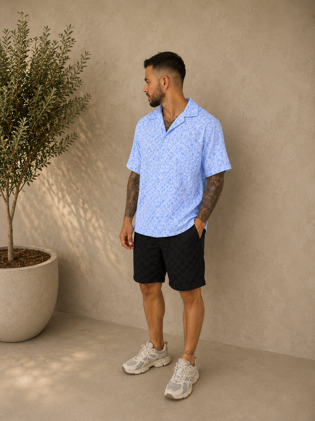 Chemise Flower bleu ciel