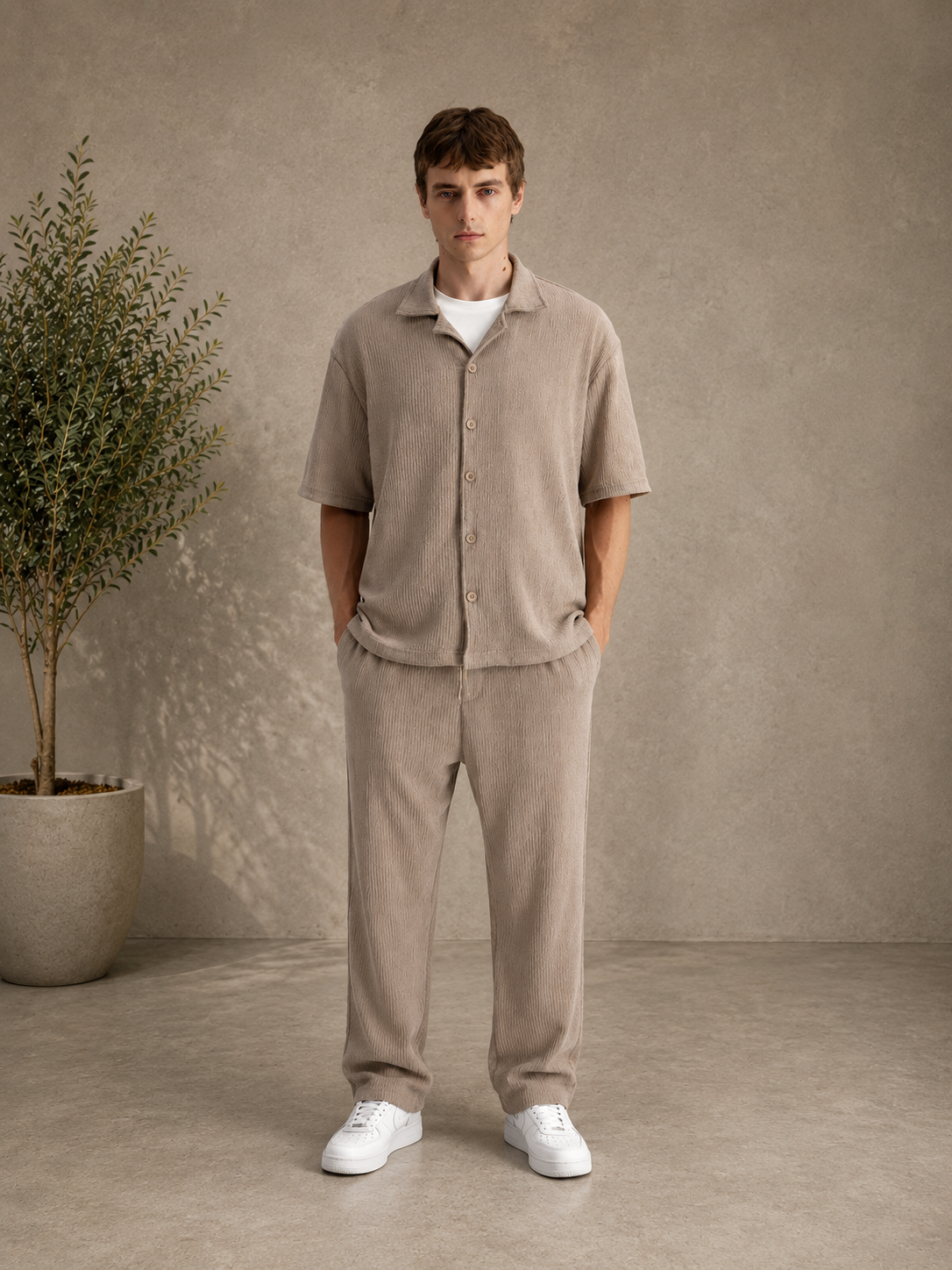 Chemise plissée marron