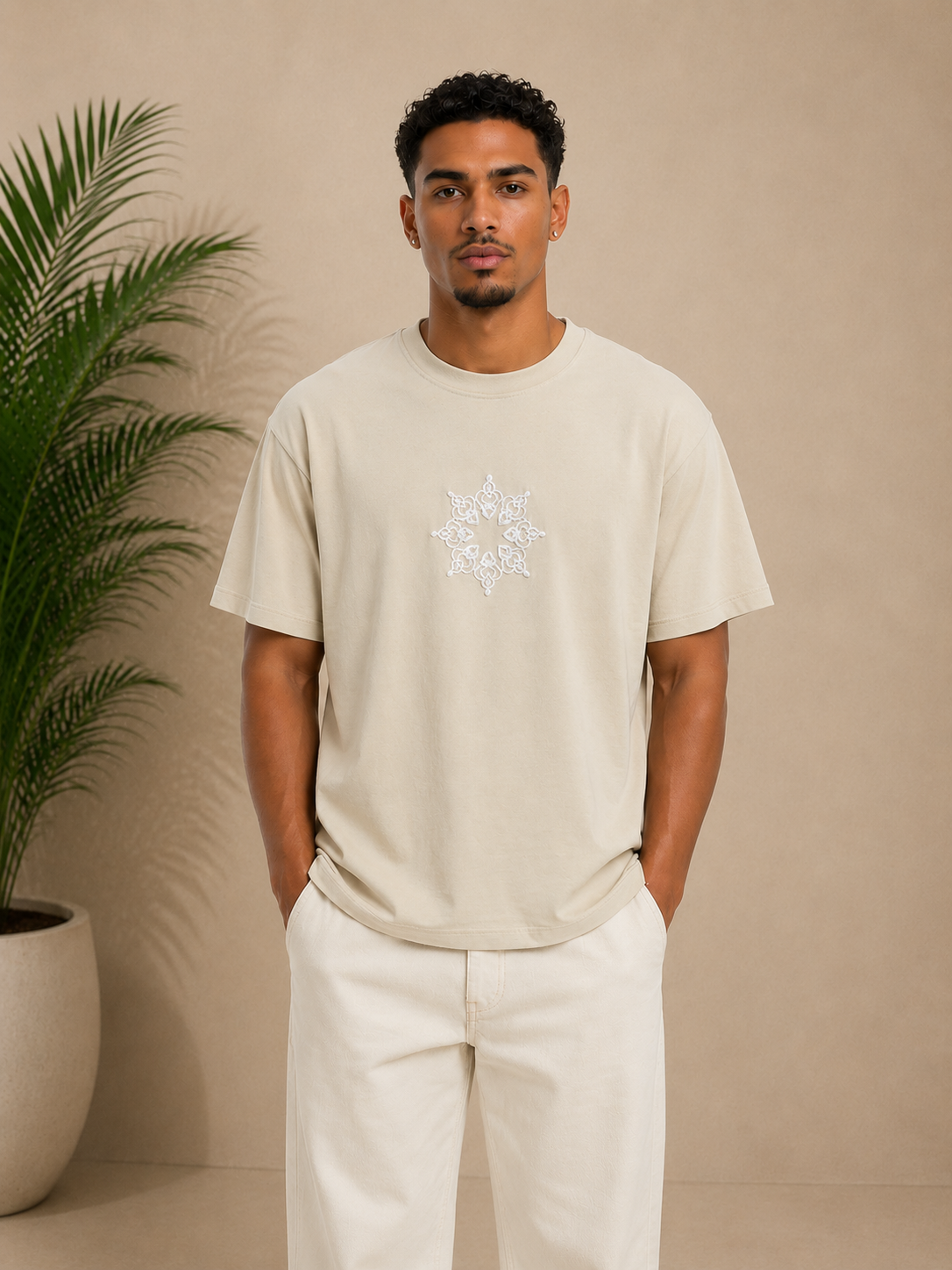 T-shirt oversize Respire brodé beige