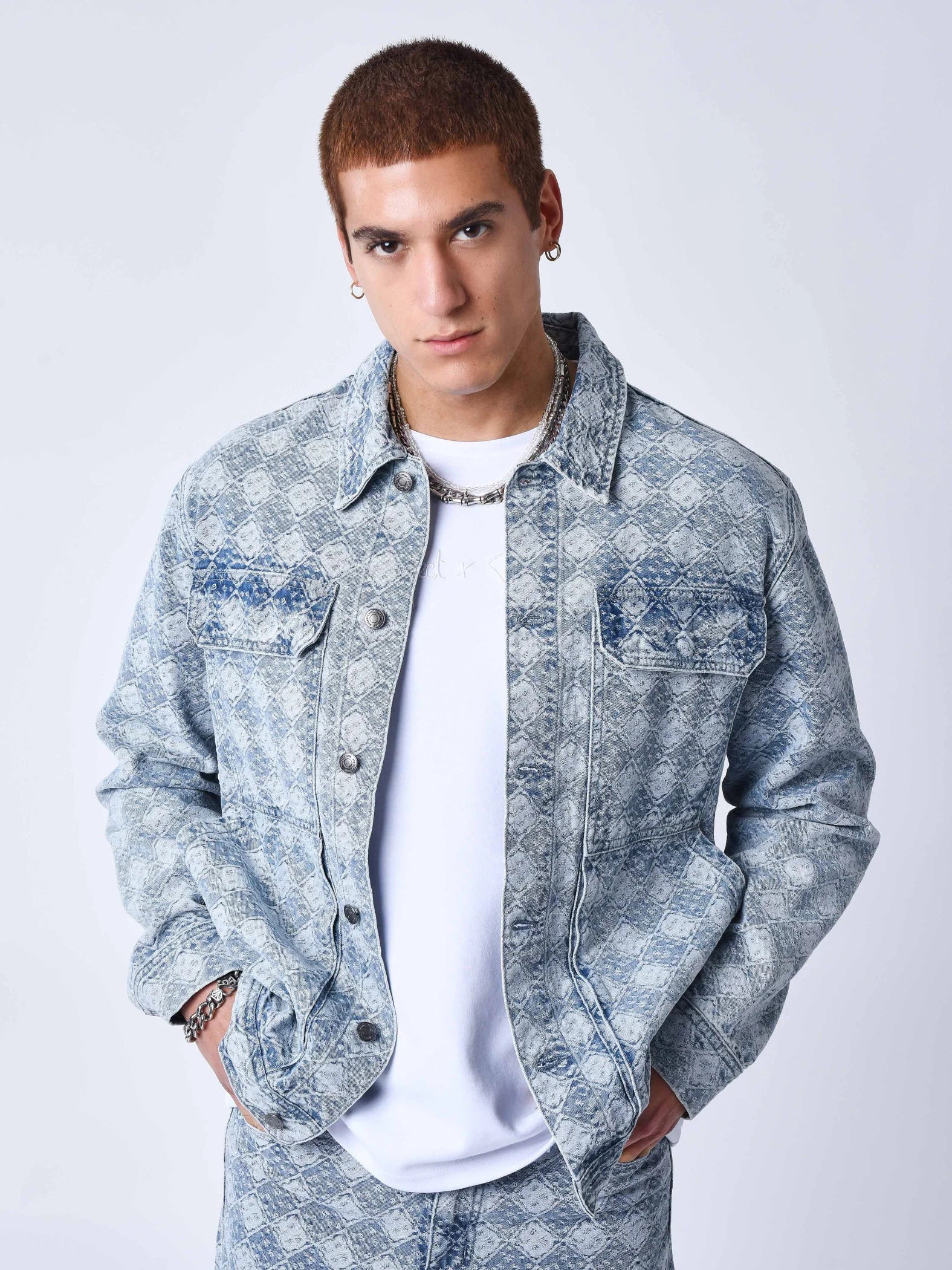 Veste Jean bleu motif géométrique