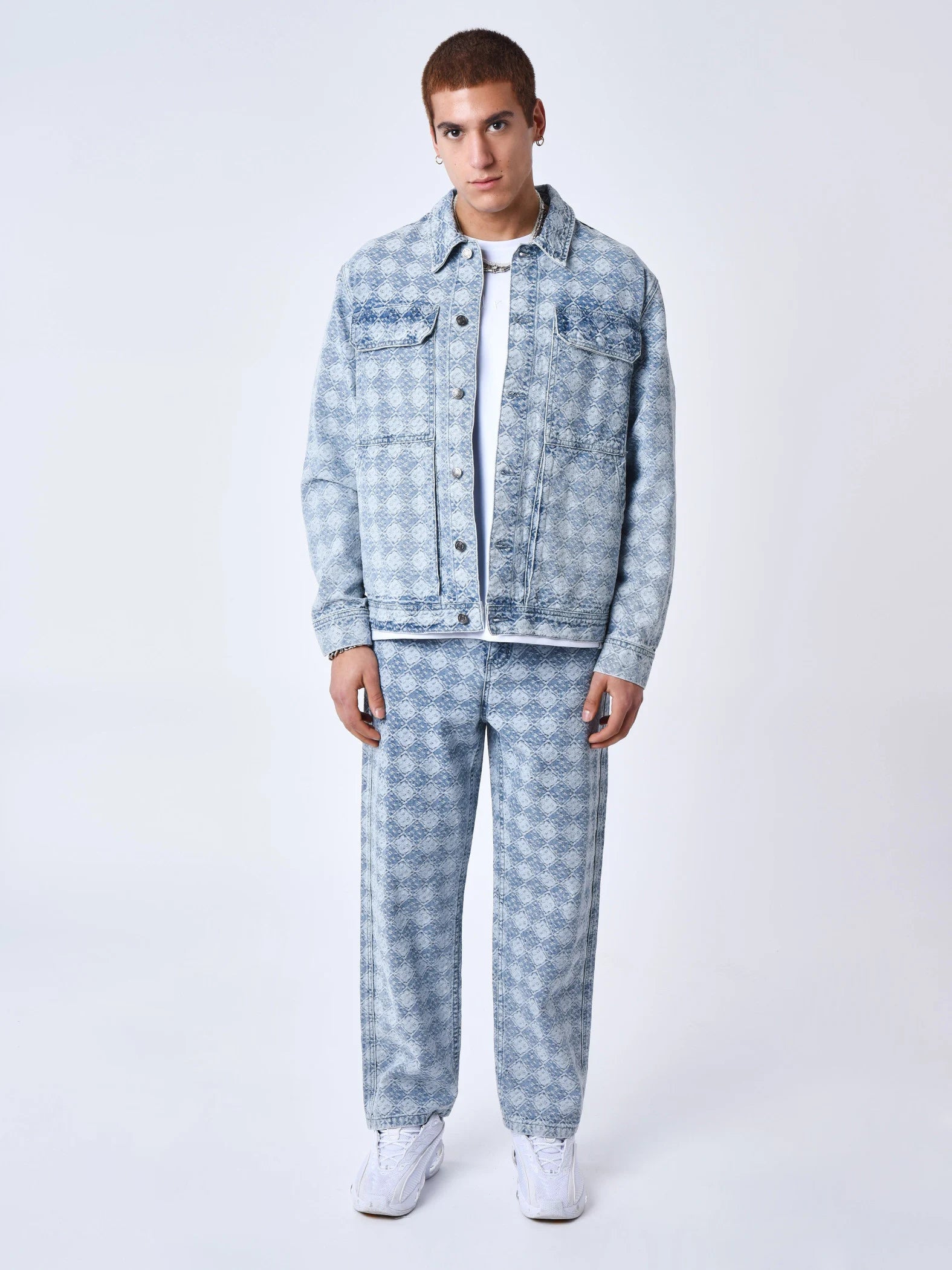 Veste Jean bleu motif géométrique