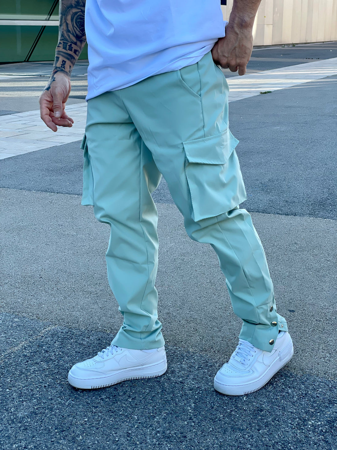 Pantalon Cargo Atlanta 3 boutons vert d'eau - Stayin