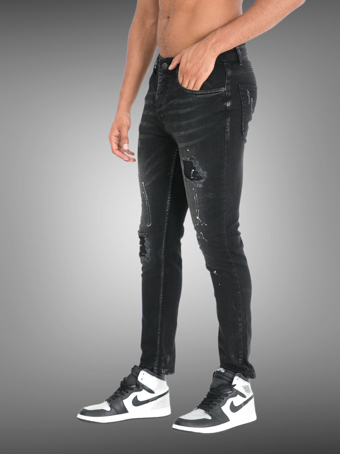 IKAO - Jean slim noir peinture - Stayin