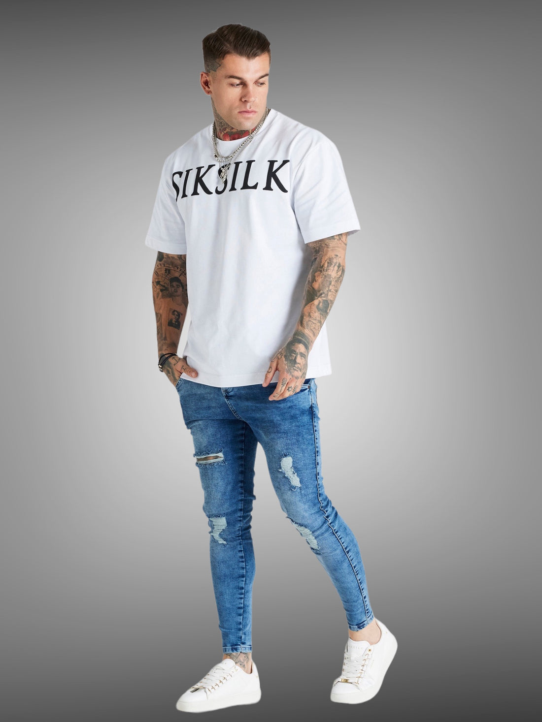 SikSilk - Blue Mid Wash Distressed Skinny Jean - Stayin