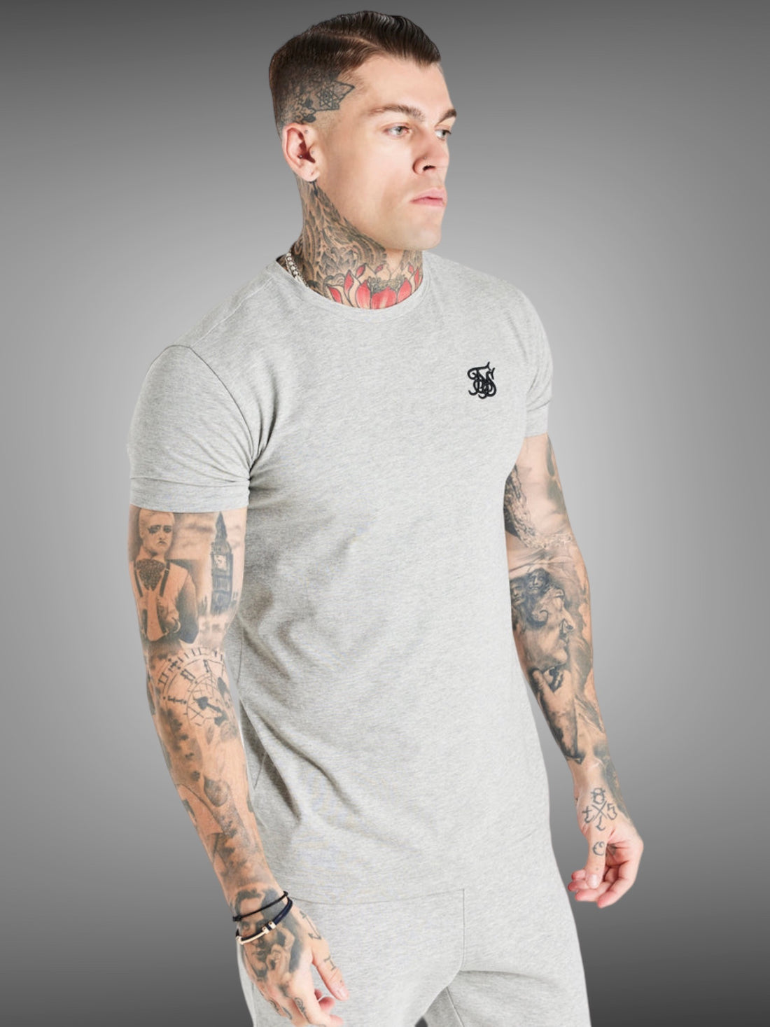Siksilk - Grey Marl Essential Muscle Fit T-Shirt - Stayin