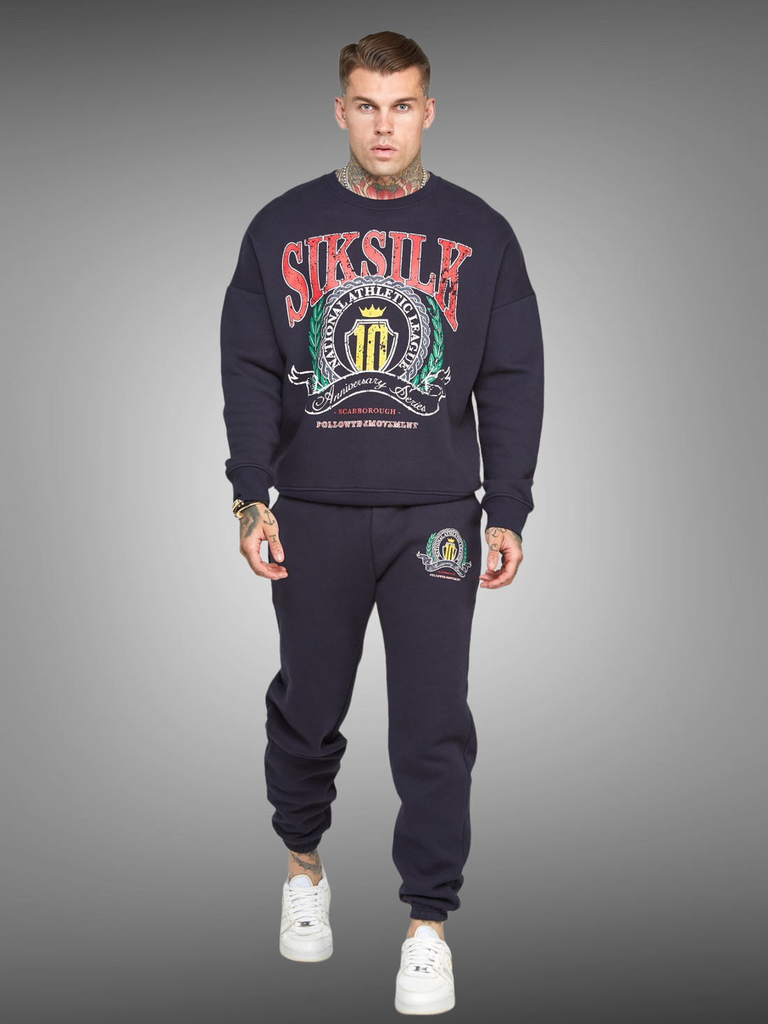 SikSilk Navy Varsity Anniversary Print Relaxed Fit Jogger - Stayin