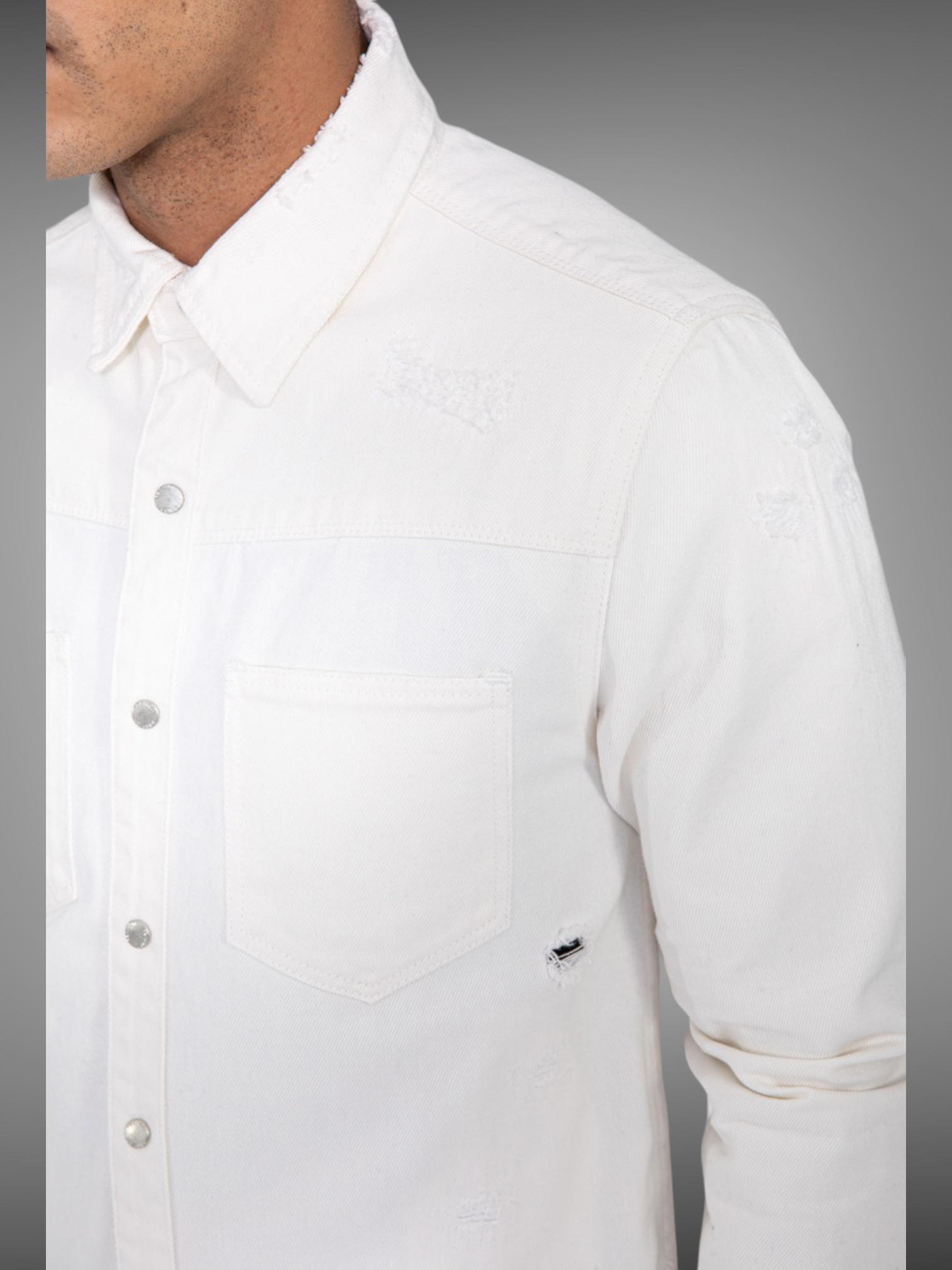 Frilivin - Veste Surchemise en jean blanche VJ238 - Stayin